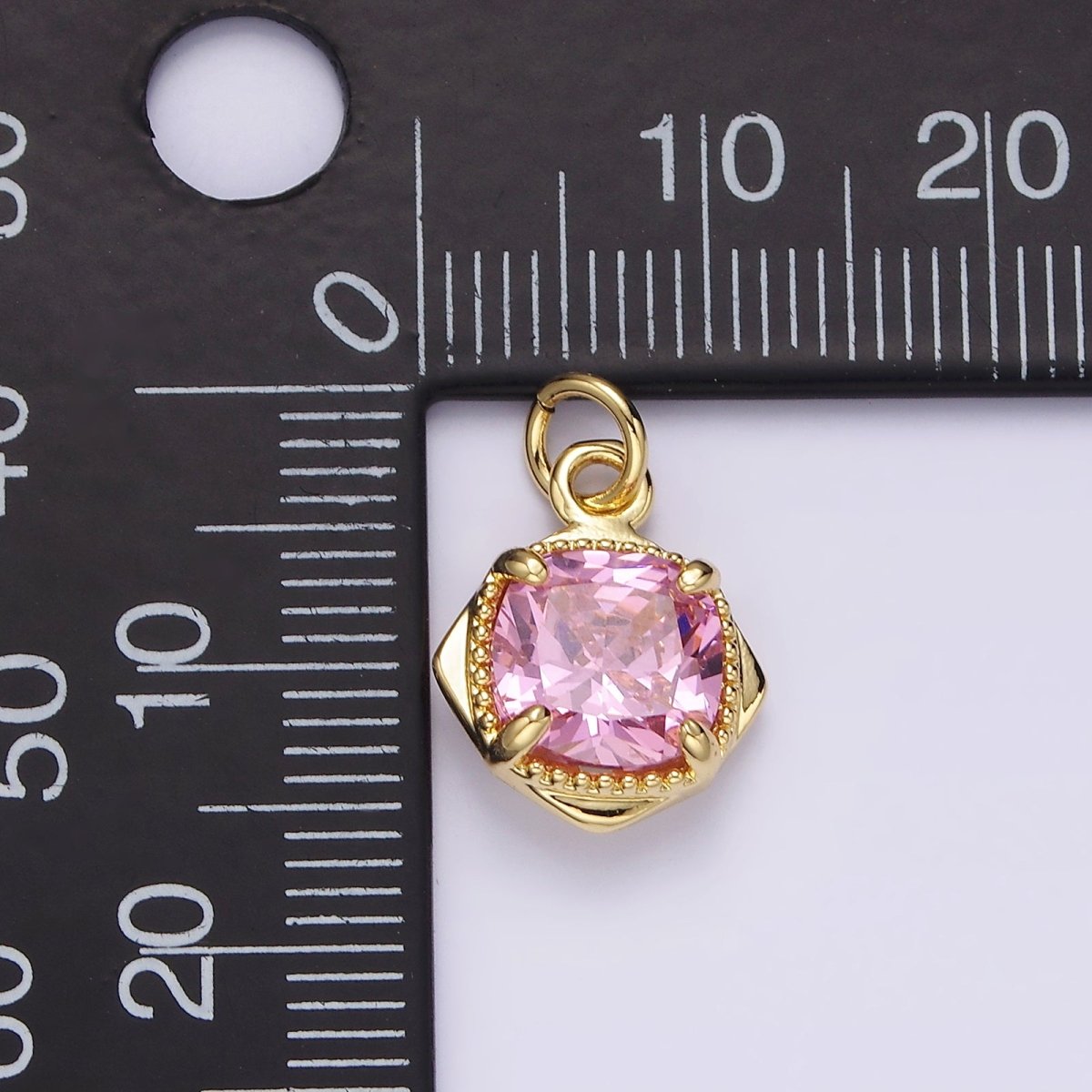 14K Gold Filled Pink CZ Square Rhombus 17mm Charm | N1509 - DLUXCA