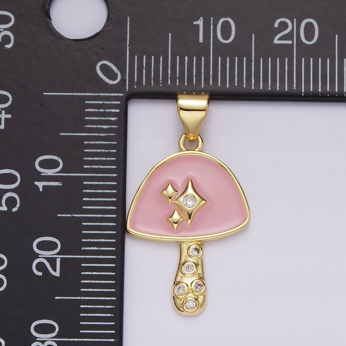 14K Gold Filled Pink Enamel CZ Sparkle Mushroom Pendant | AH076 - DLUXCA