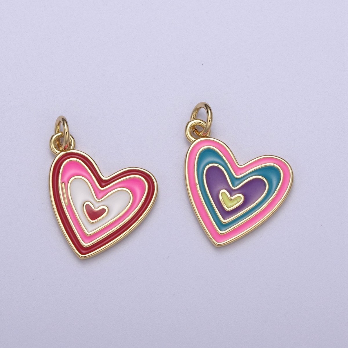 14k Gold Filled Pink Enamel Layer Heart Charm Add on Pendant Colorful Love Jewelry for Valentine Day N-304 N-305 - DLUXCA
