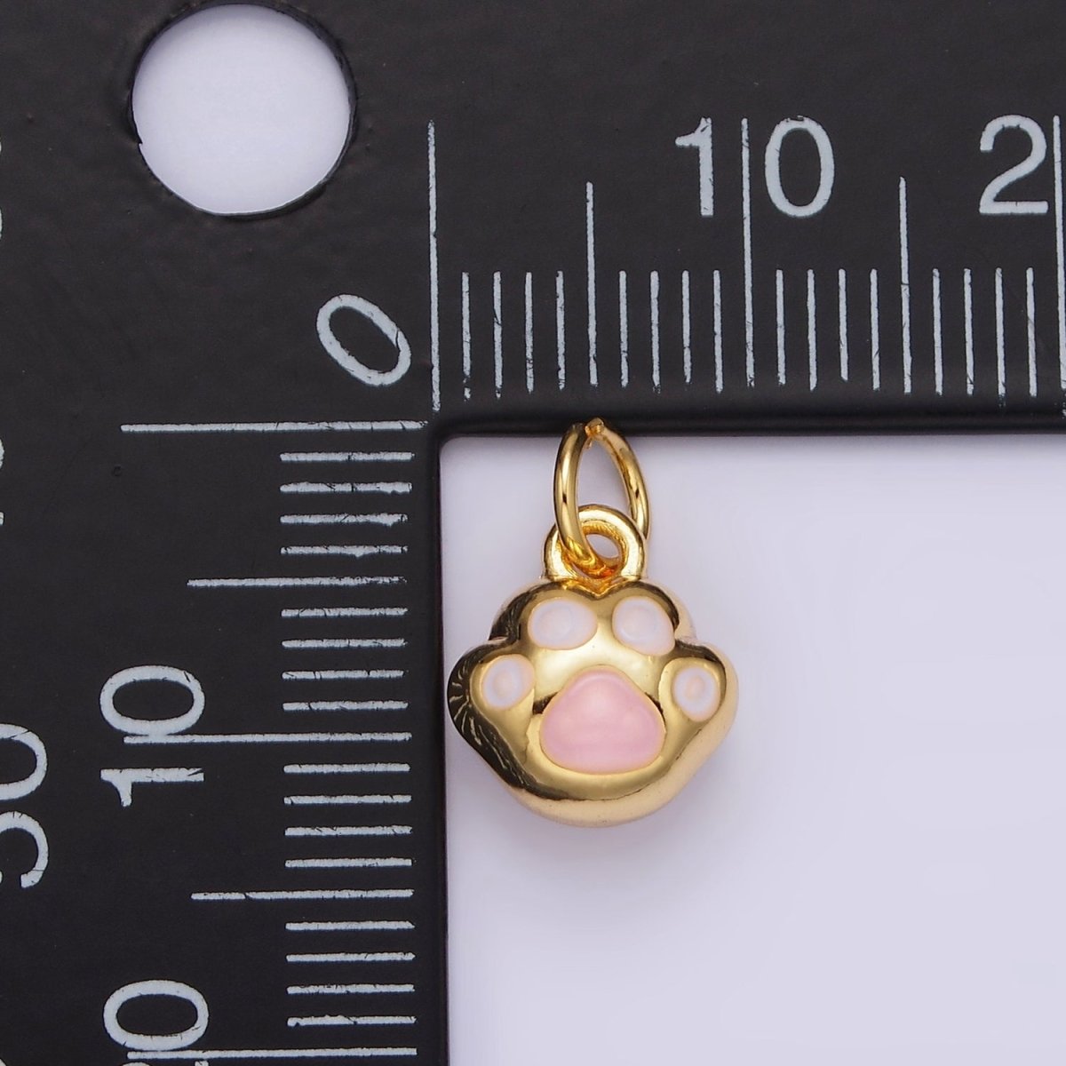 14K Gold Filled Pink Enamel Puffed Animal Pet Pawprint Add-On Charm | AG408 - DLUXCA