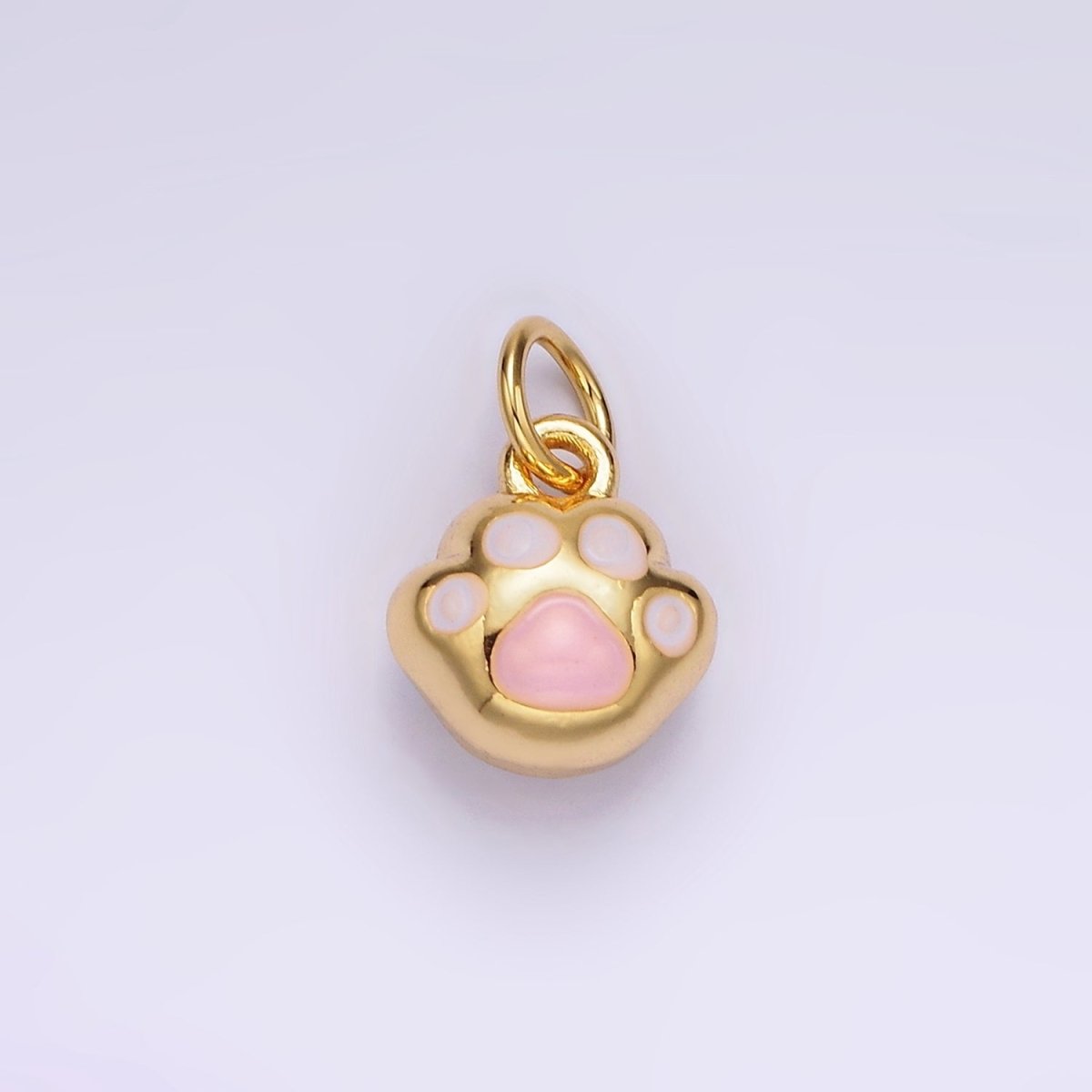 14K Gold Filled Pink Enamel Puffed Animal Pet Pawprint Add-On Charm | AG408 - DLUXCA