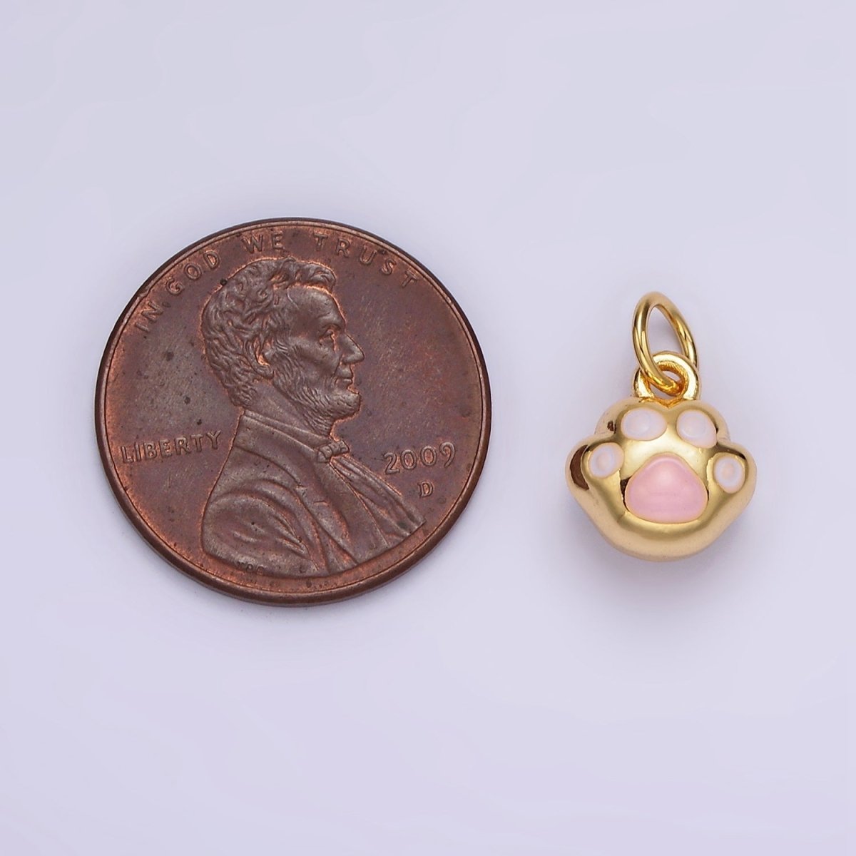 14K Gold Filled Pink Enamel Puffed Animal Pet Pawprint Add-On Charm | AG408 - DLUXCA