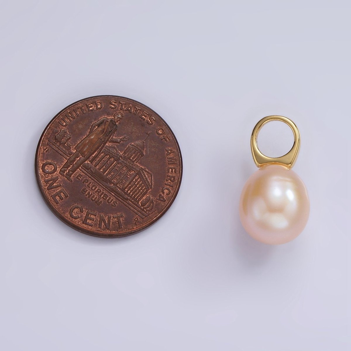 14K Gold Filled Pink Freshwater Pearl Button Drop Pendant | P1663 - DLUXCA