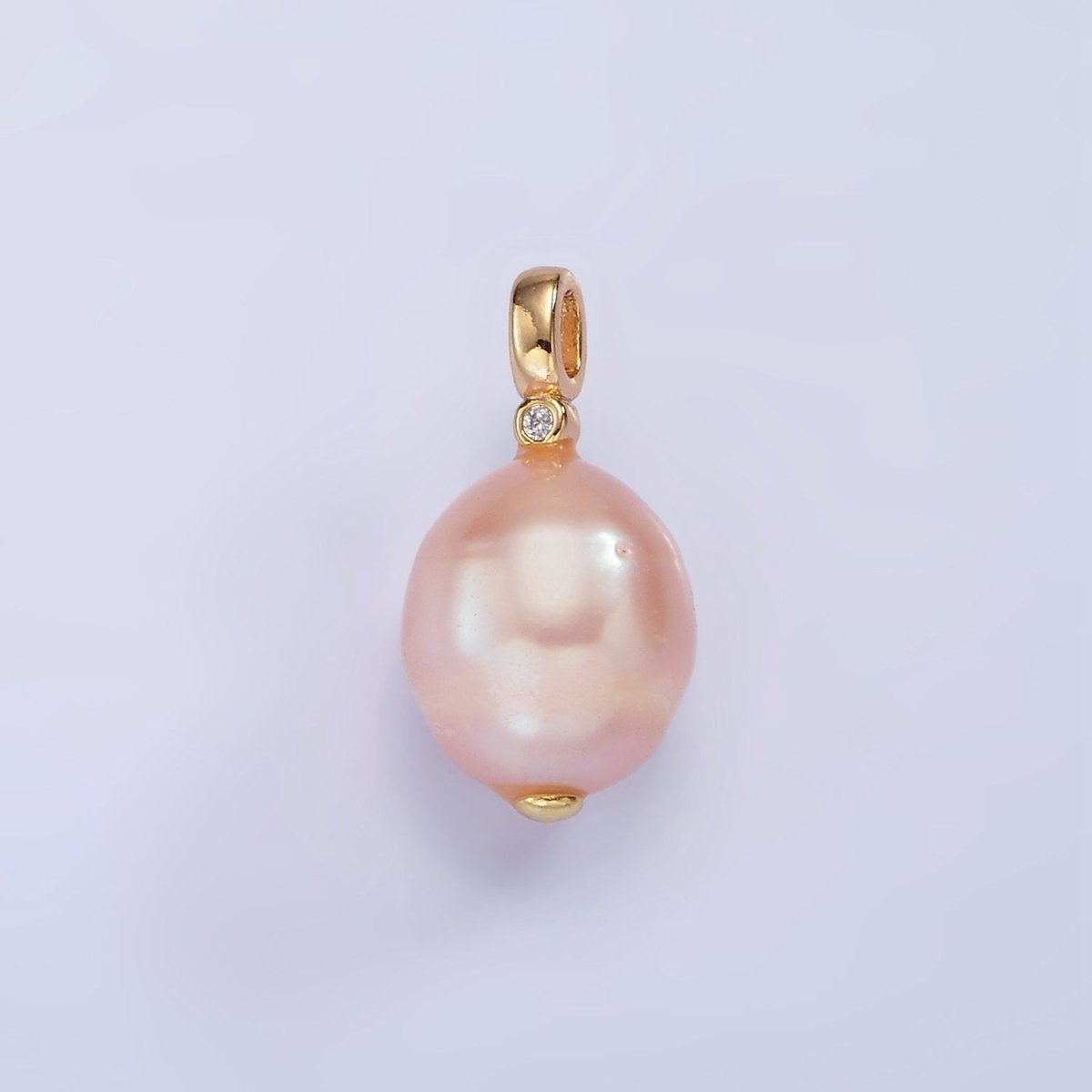 14K Gold Filled Pink Lavender, Pink Ringed Button CZ Pearl Pendant | P1646 P1647 - DLUXCA