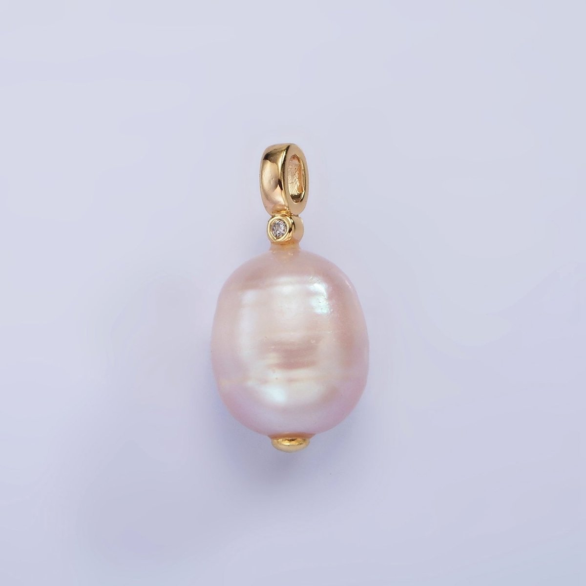 14K Gold Filled Pink Lavender, Pink Ringed Button CZ Pearl Pendant | P1646 P1647 - DLUXCA