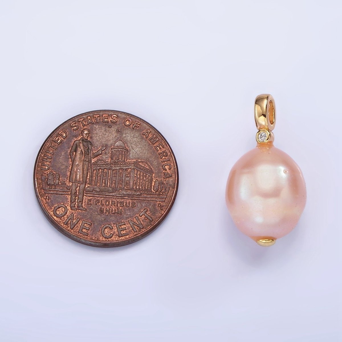 14K Gold Filled Pink Lavender, Pink Ringed Button CZ Pearl Pendant | P1646 P1647 - DLUXCA