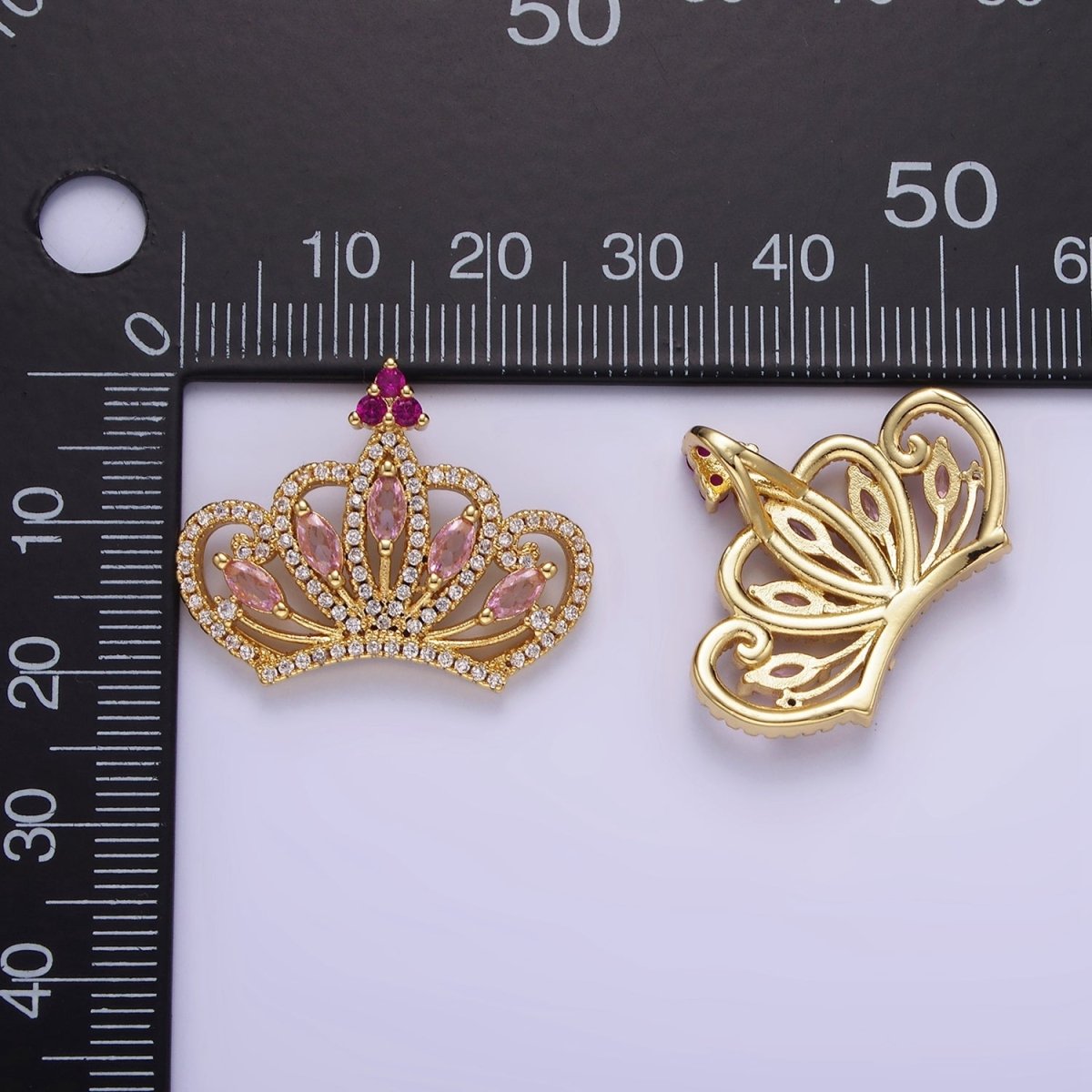 14K Gold Filled Pink Marquise Micro Paved CZ Open Royal Crown Pendant | AA1135 - DLUXCA