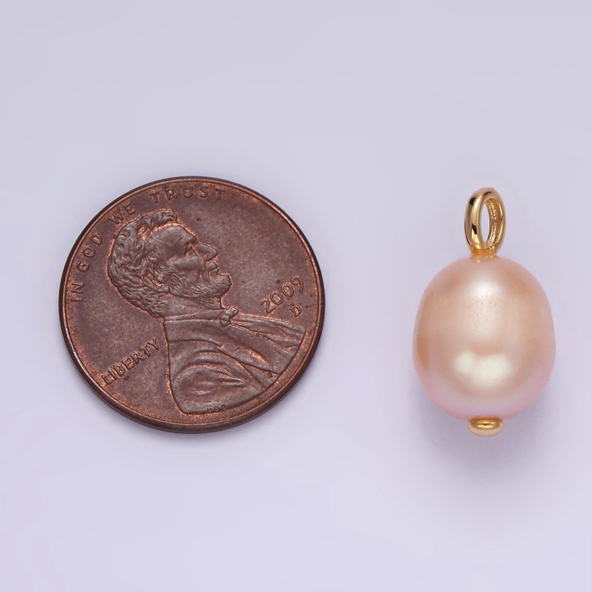 14K Gold Filled Pink Peach Freshwater Pearl Button Drop Pendant | P1650 - DLUXCA