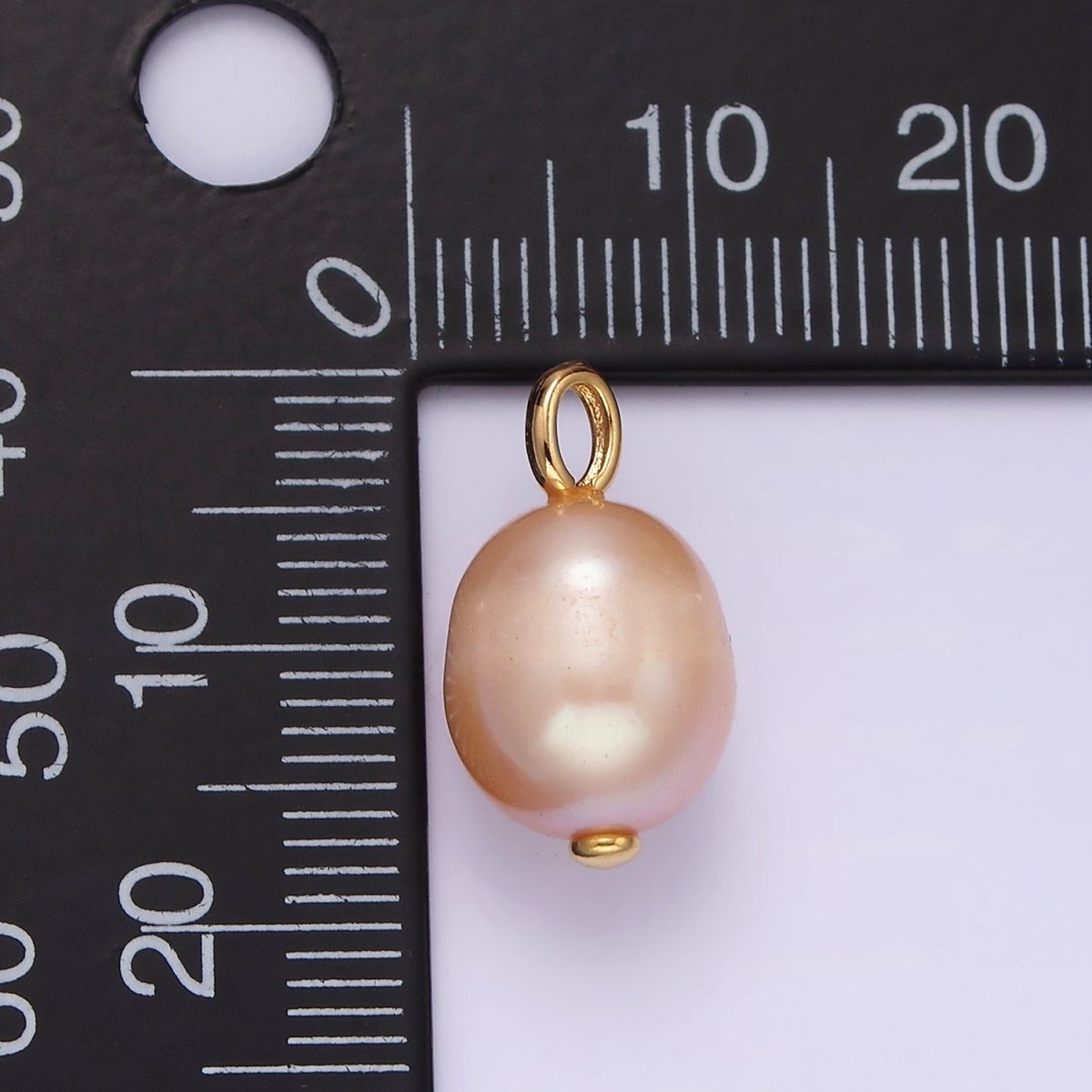 14K Gold Filled Pink Peach Freshwater Pearl Button Drop Pendant | P1650 - DLUXCA