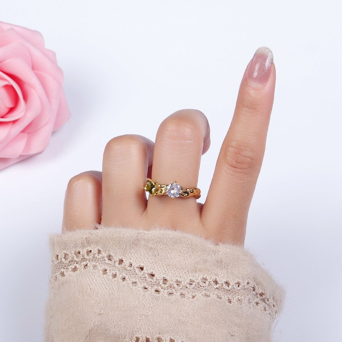 14K Gold Filled Pink, Peridot Baguette CZ Molten Ring | O570 O571 - DLUXCA