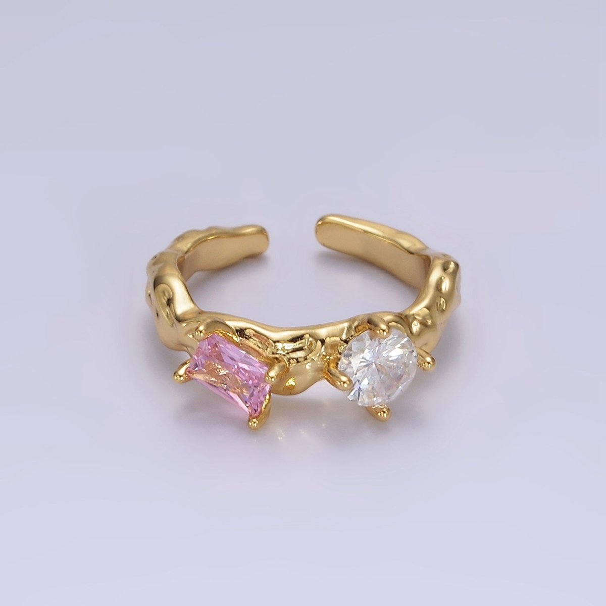 14K Gold Filled Pink, Peridot Baguette CZ Molten Ring | O570 O571 - DLUXCA