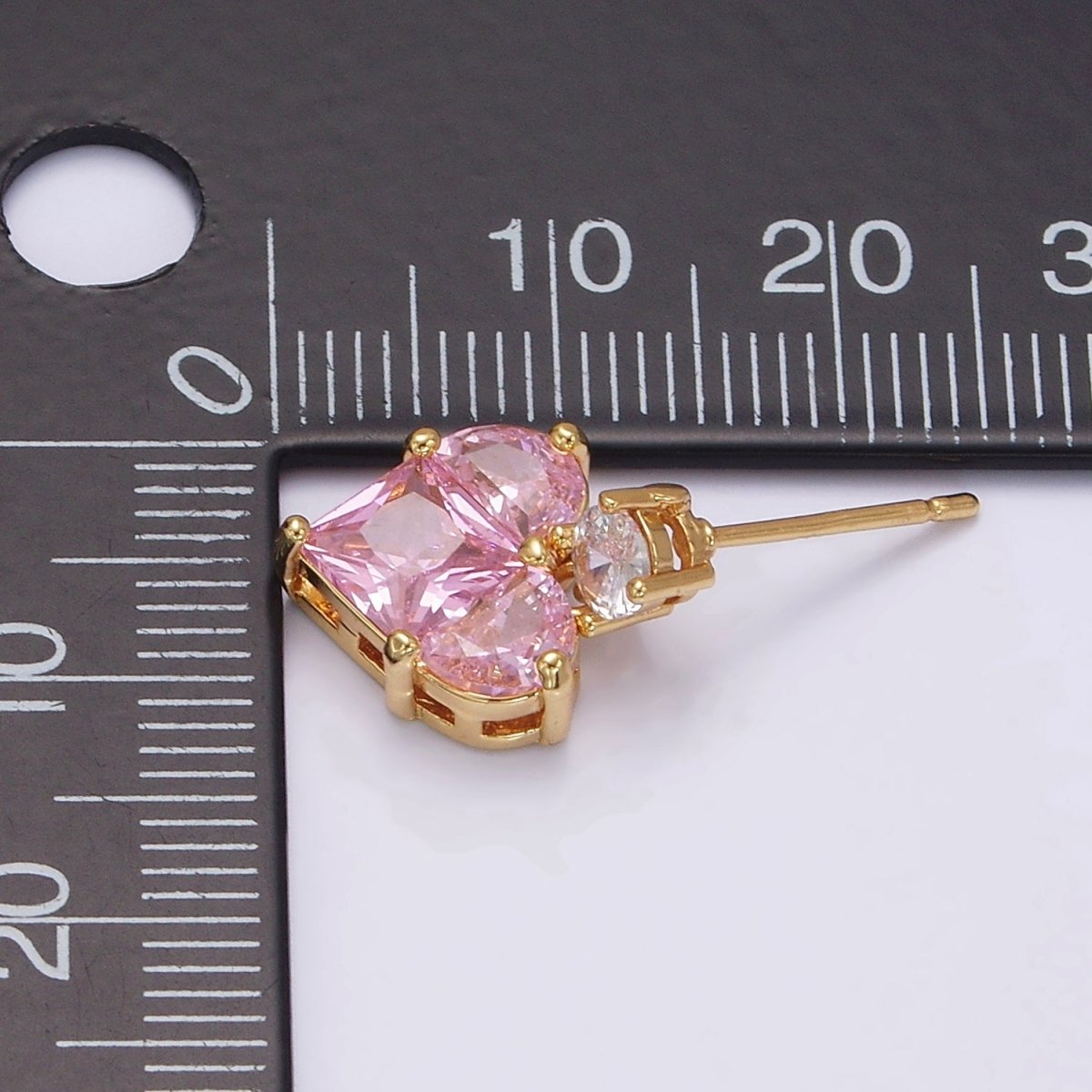 14K Gold Filled Pink Pixelated CZ Heart Drop Stud Earrings | AB485 - DLUXCA