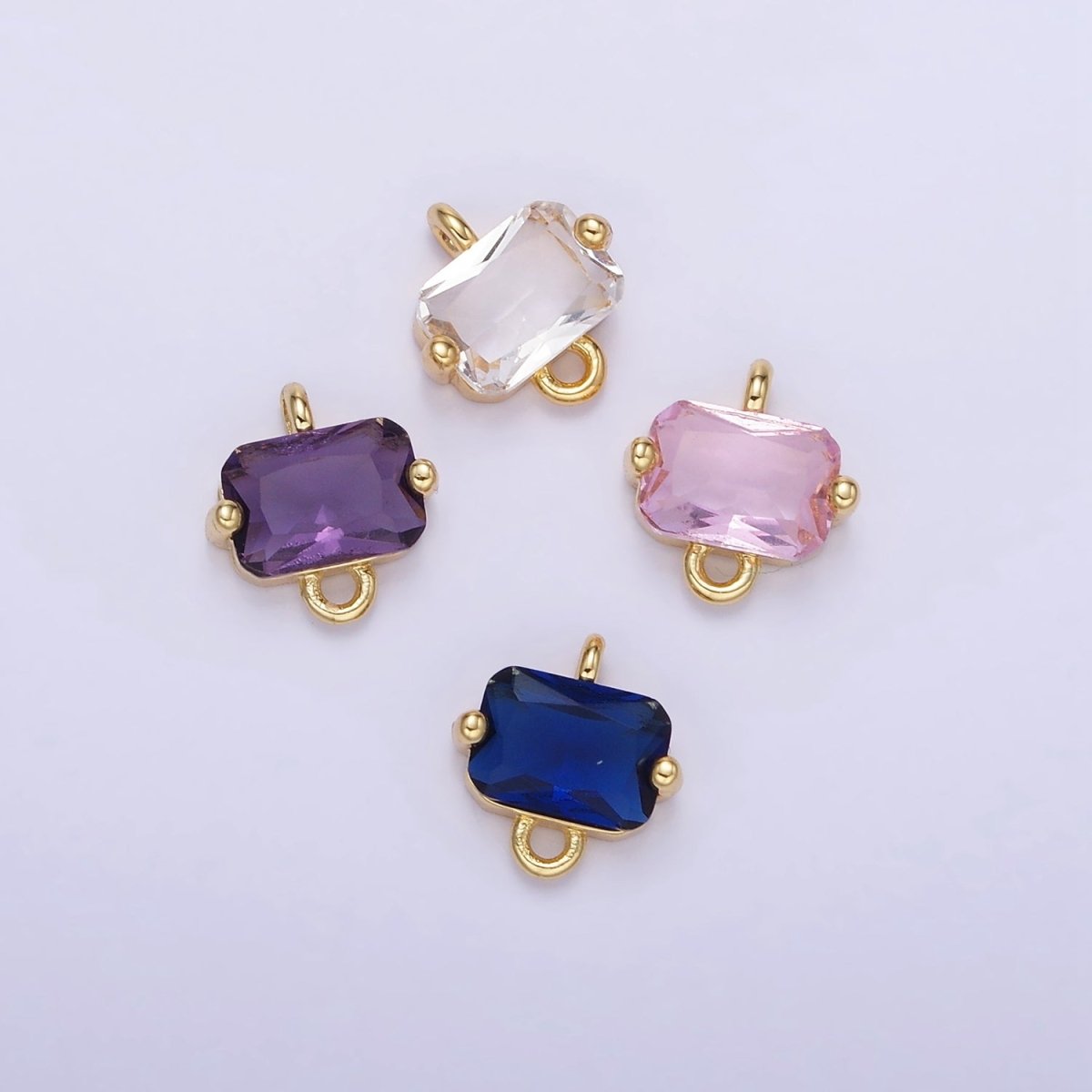 14K Gold Filled Pink, Purple, Blue, Clear Multifaceted CZ Baguette Connector | G345 - G346 - DLUXCA