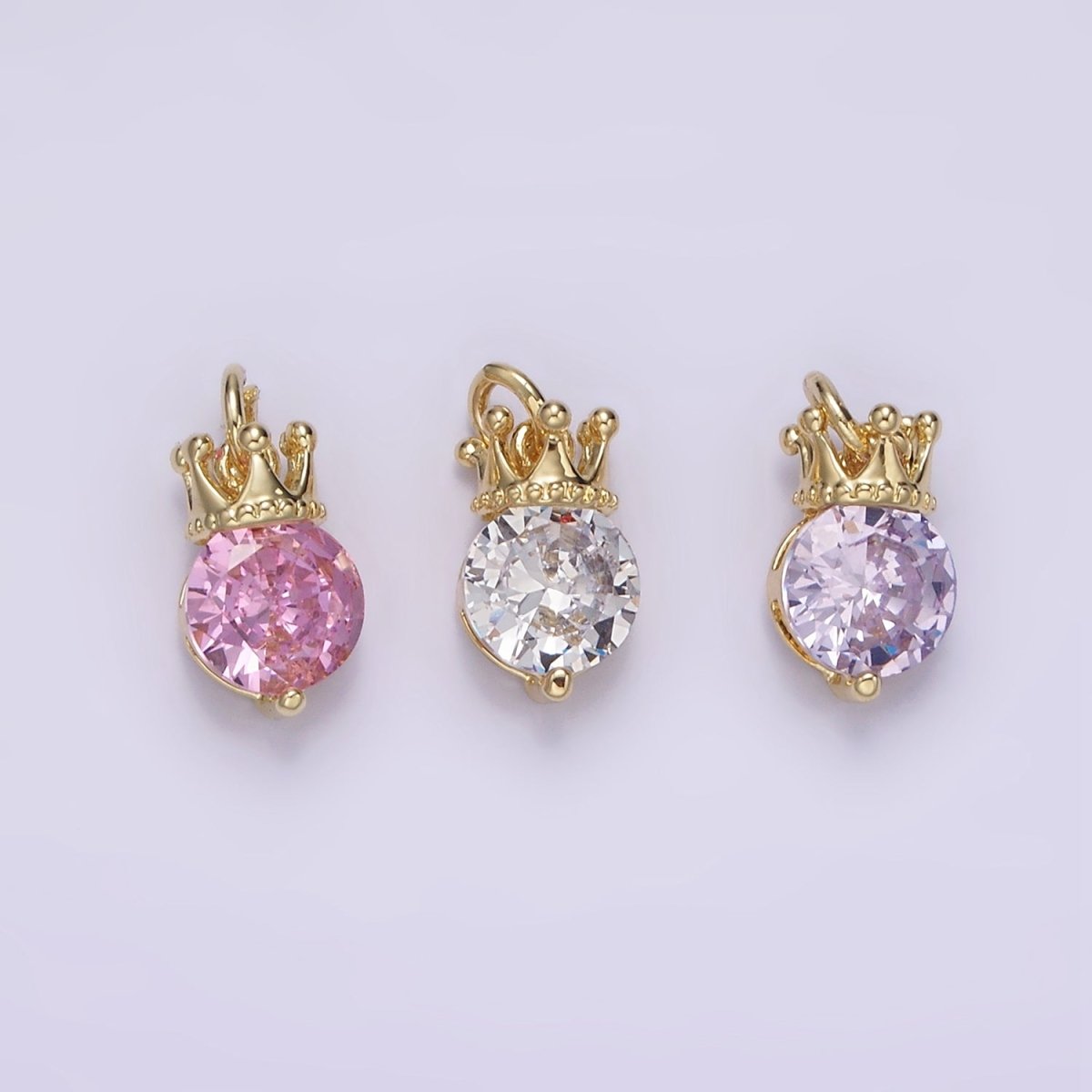 14K Gold Filled Pink, Purple, Clear Round CZ Crown Add-On Charm | AG238 - AG240 - DLUXCA