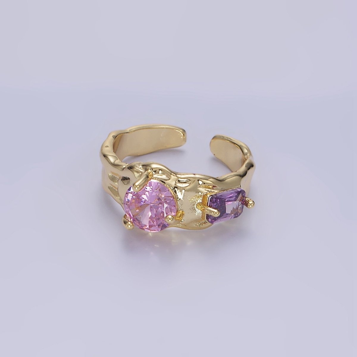 14K Gold Filled Pink Purple CZ Hammered Ring in Gold & Silver | O1329 O1330 - DLUXCA
