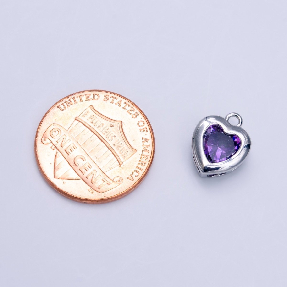 14K Gold Filled Pink, Purple CZ Heart Framed Add-On Mini Charm in Gold & Silver | C-655 ,C-662,C-665,C-680 - DLUXCA