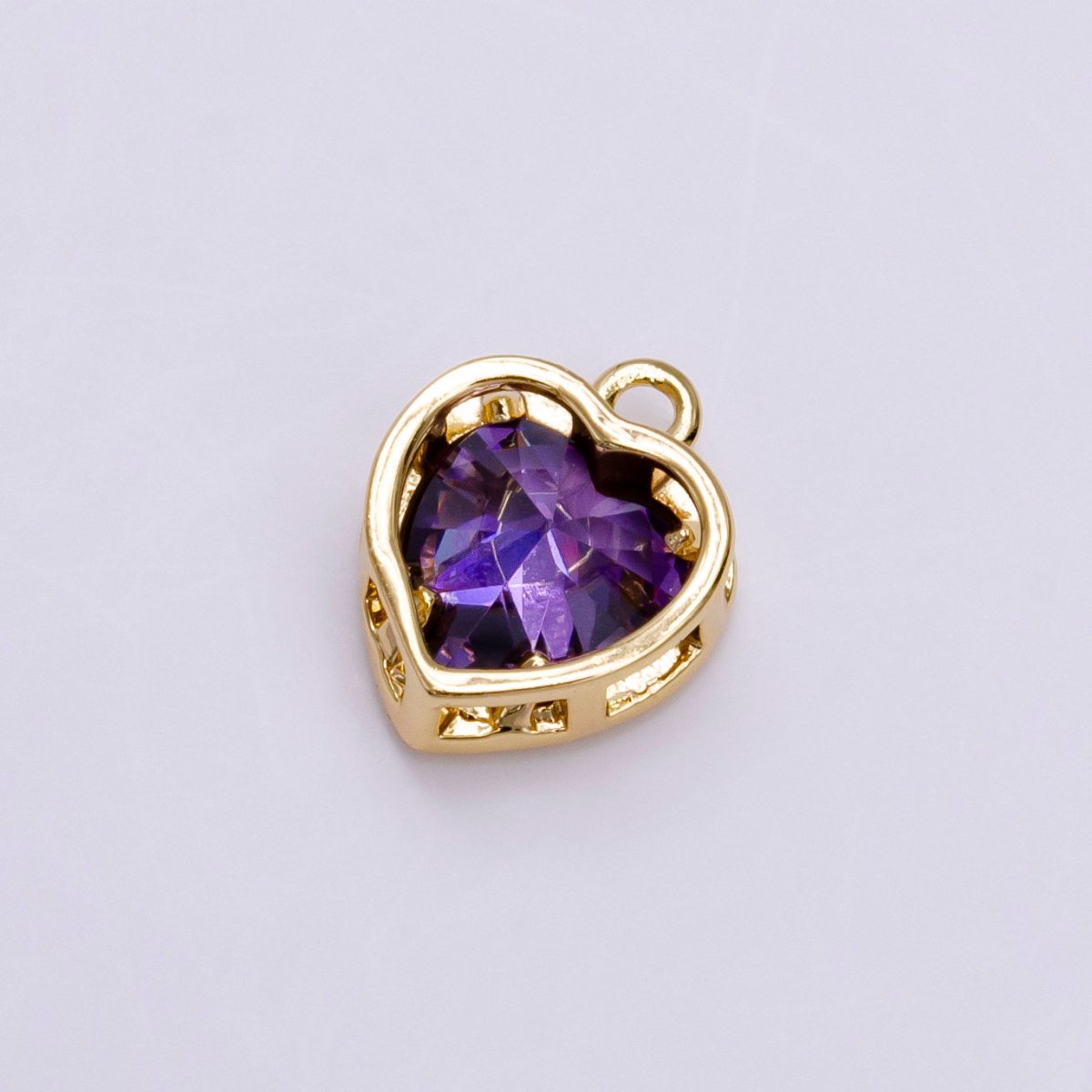 14K Gold Filled Pink, Purple CZ Heart Framed Add-On Mini Charm in Gold & Silver | C-655 ,C-662,C-665,C-680 - DLUXCA