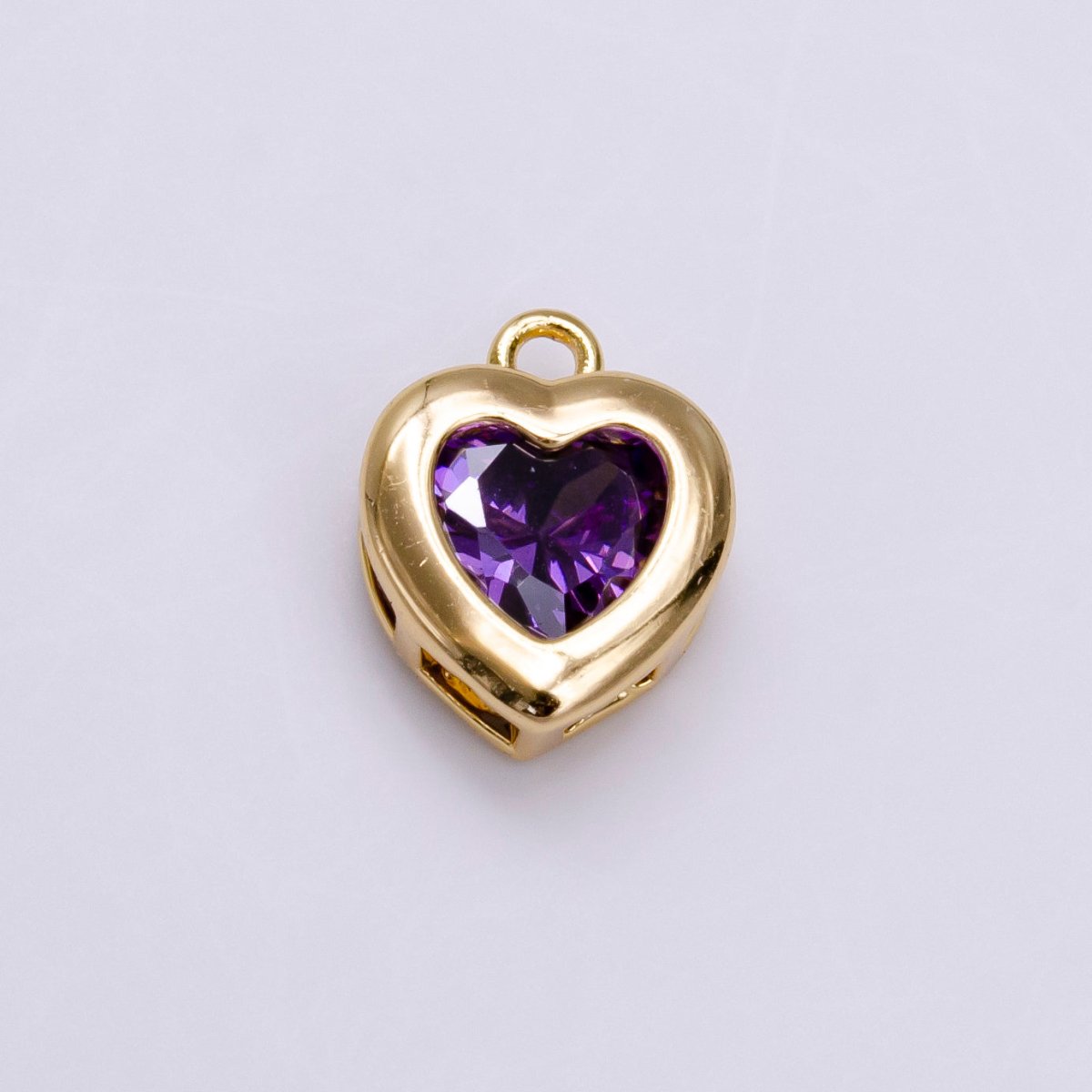 14K Gold Filled Pink, Purple CZ Heart Framed Add-On Mini Charm in Gold & Silver | C-655 ,C-662,C-665,C-680 - DLUXCA