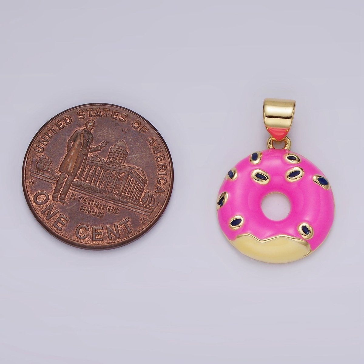 14K Gold Filled Pink Sprinkle Donut Enamel Pendant | AH080 - DLUXCA