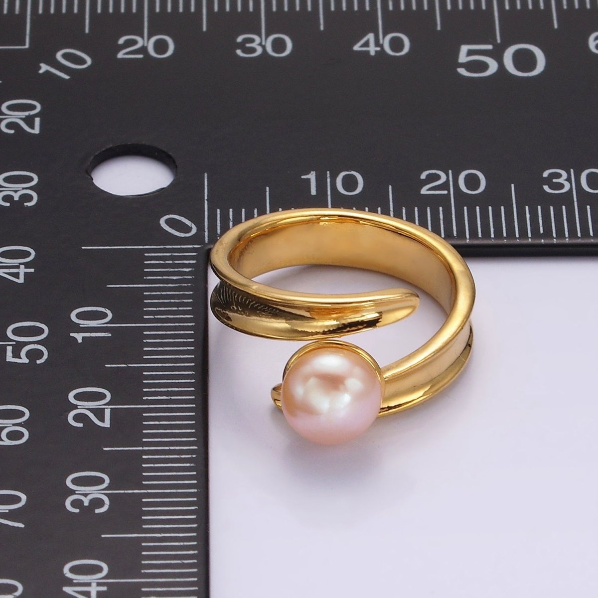 14K Gold Filled Pink, White Pearl Curved Wrap Band Minimalist Ring in Gold & Silver | O1086 - O1089 - DLUXCA