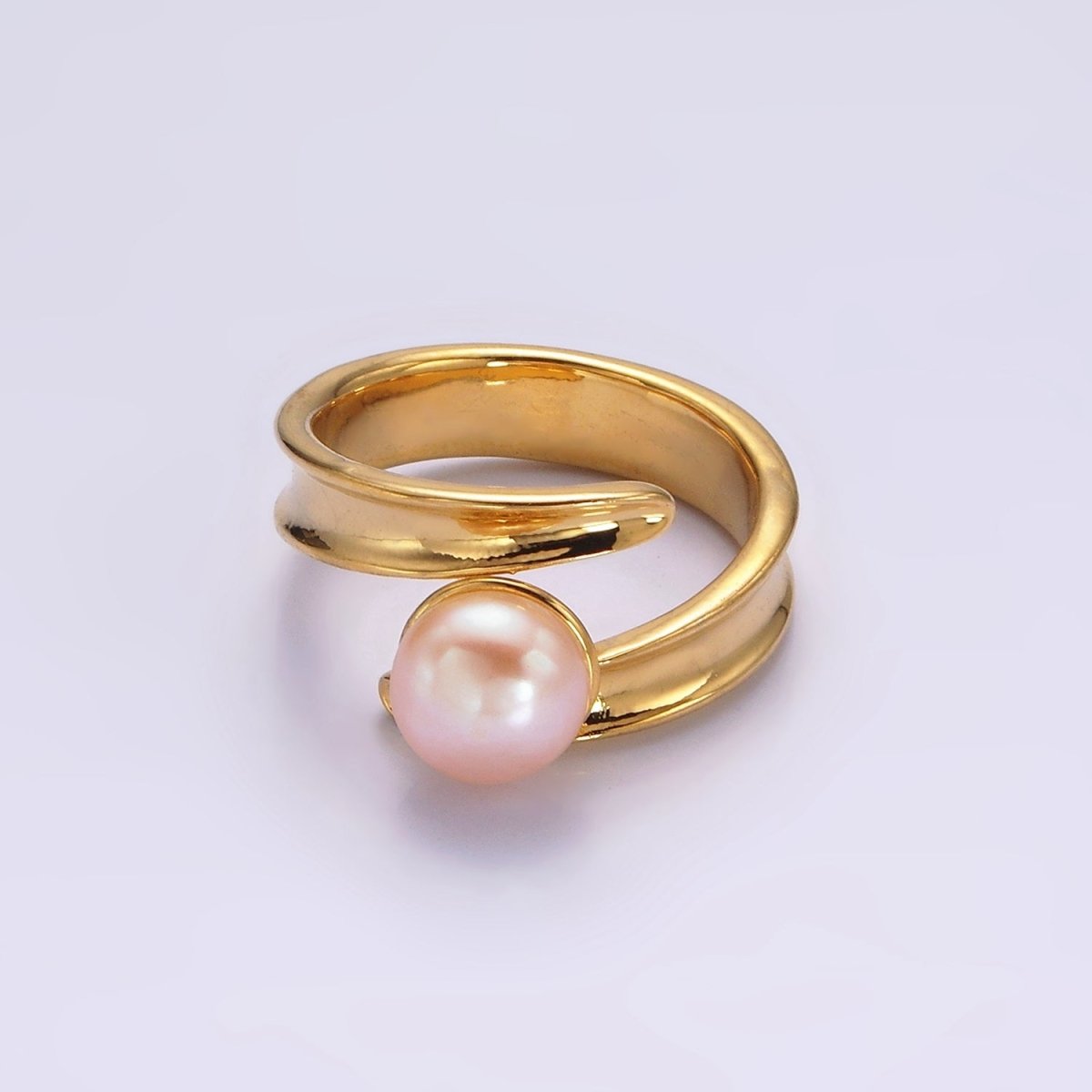 14K Gold Filled Pink, White Pearl Curved Wrap Band Minimalist Ring in Gold & Silver | O1086 - O1089 - DLUXCA