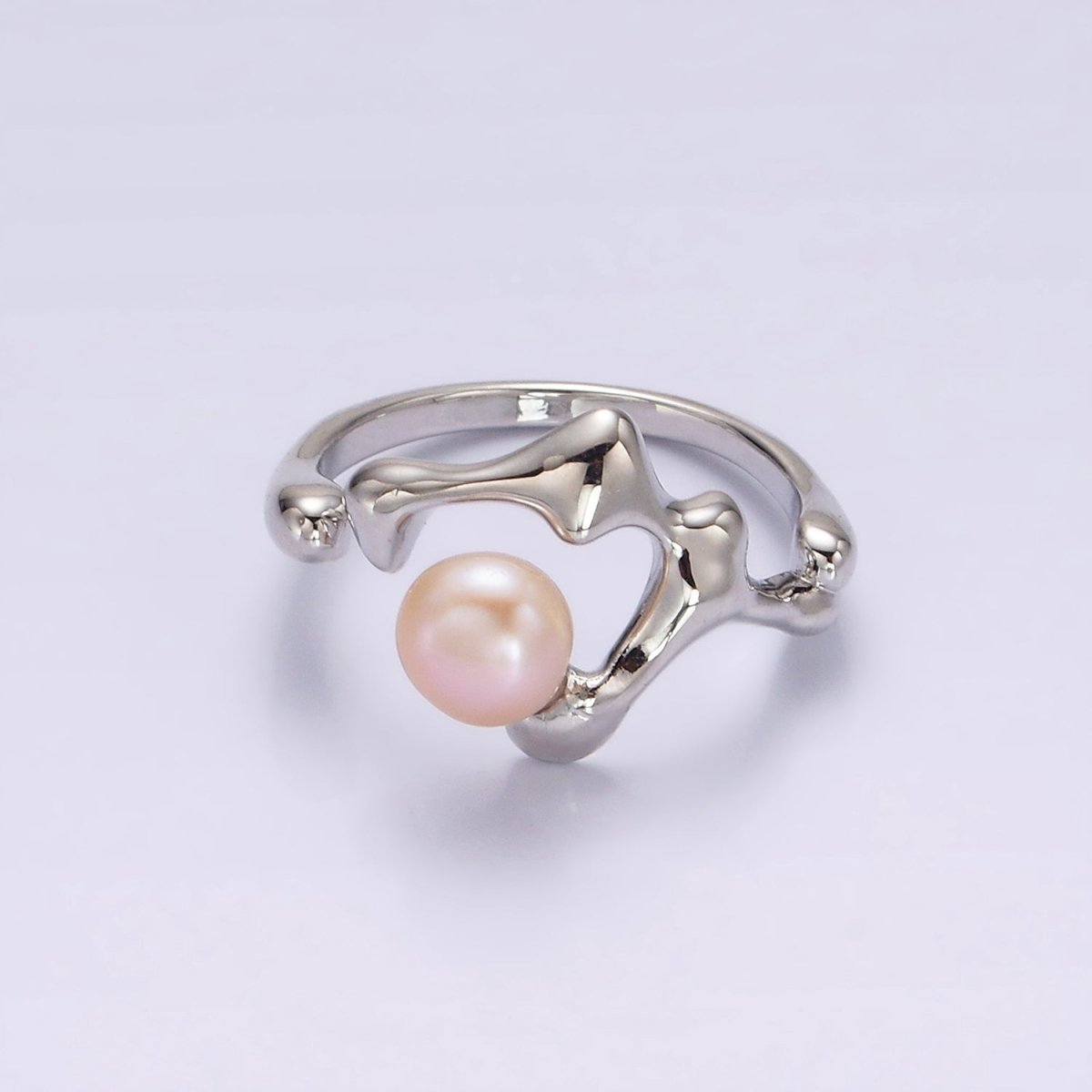 14K Gold Filled Pink, White Pearl Molten Abstract Open Wrap Band Ring in Silver & Gold | O668 - O671 - DLUXCA