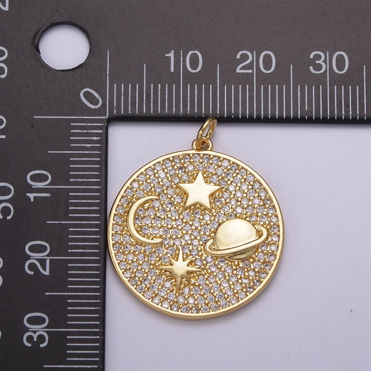 14k Gold Filled Planet & Stars Charm, Planet Charm, Star Jewelry, Space Galaxy Pendant Cubic Zirconia Finding N-237 - DLUXCA