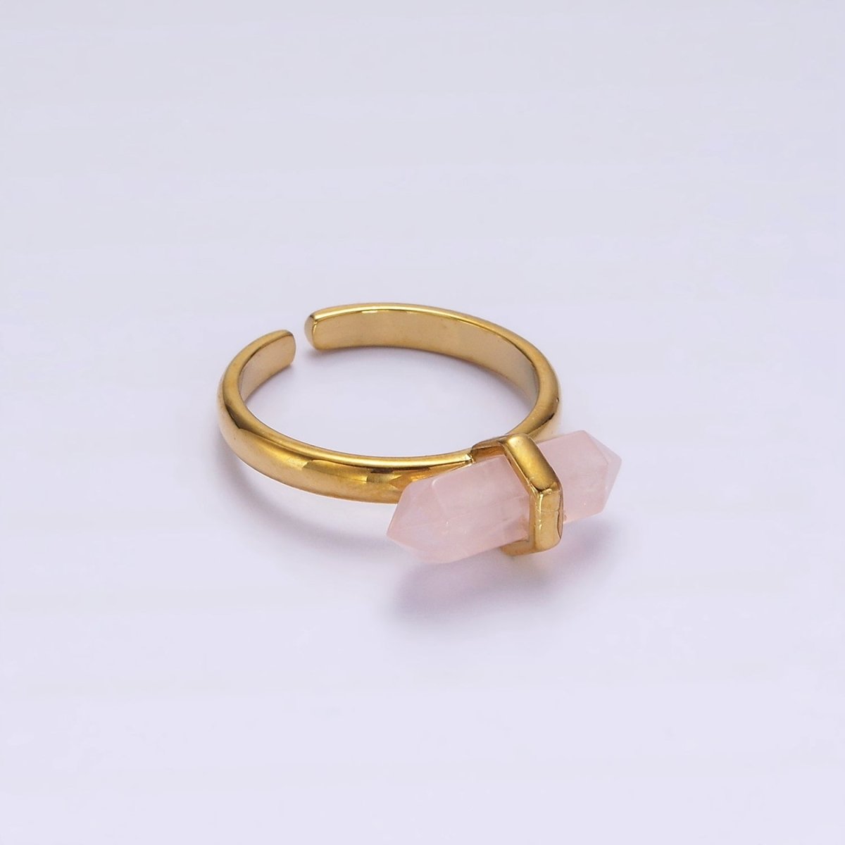 14K Gold Filled Pointed Wand Citrine, Rose Quartz, Aquamarine, Amazonite, Howlite, Amethyst, Labradorite, Onyx Ring | O1043 - O1050 - DLUXCA