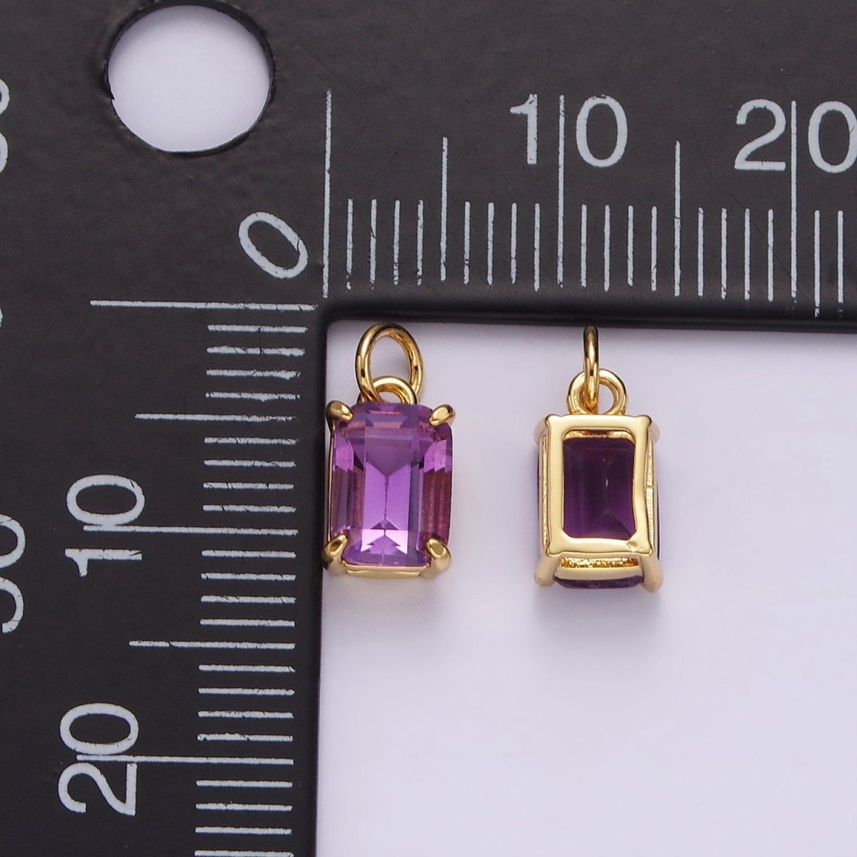 14K Gold Filled Purple Amethyst Baguette Bezel Charm | AG444 - DLUXCA