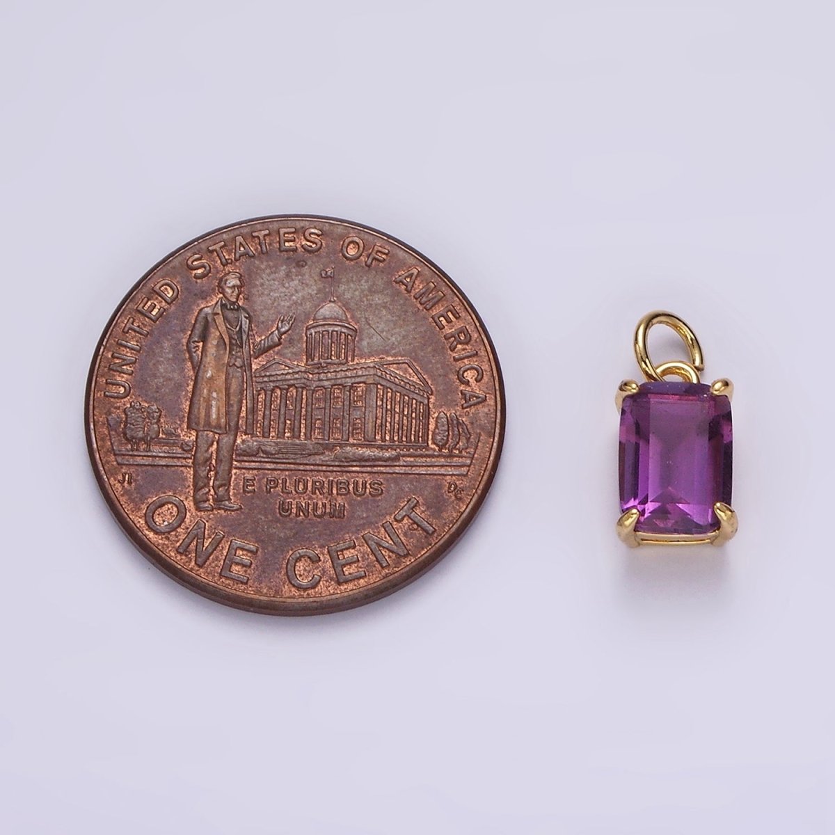 14K Gold Filled Purple Amethyst Baguette Bezel Charm | AG444 - DLUXCA