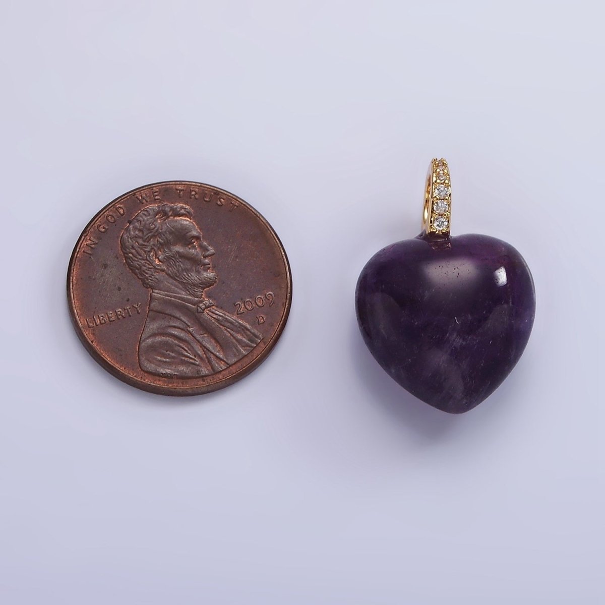 14K Gold Filled Purple Amethyst Heart Micro Paved CZ Bail Pendant | AC798 - DLUXCA