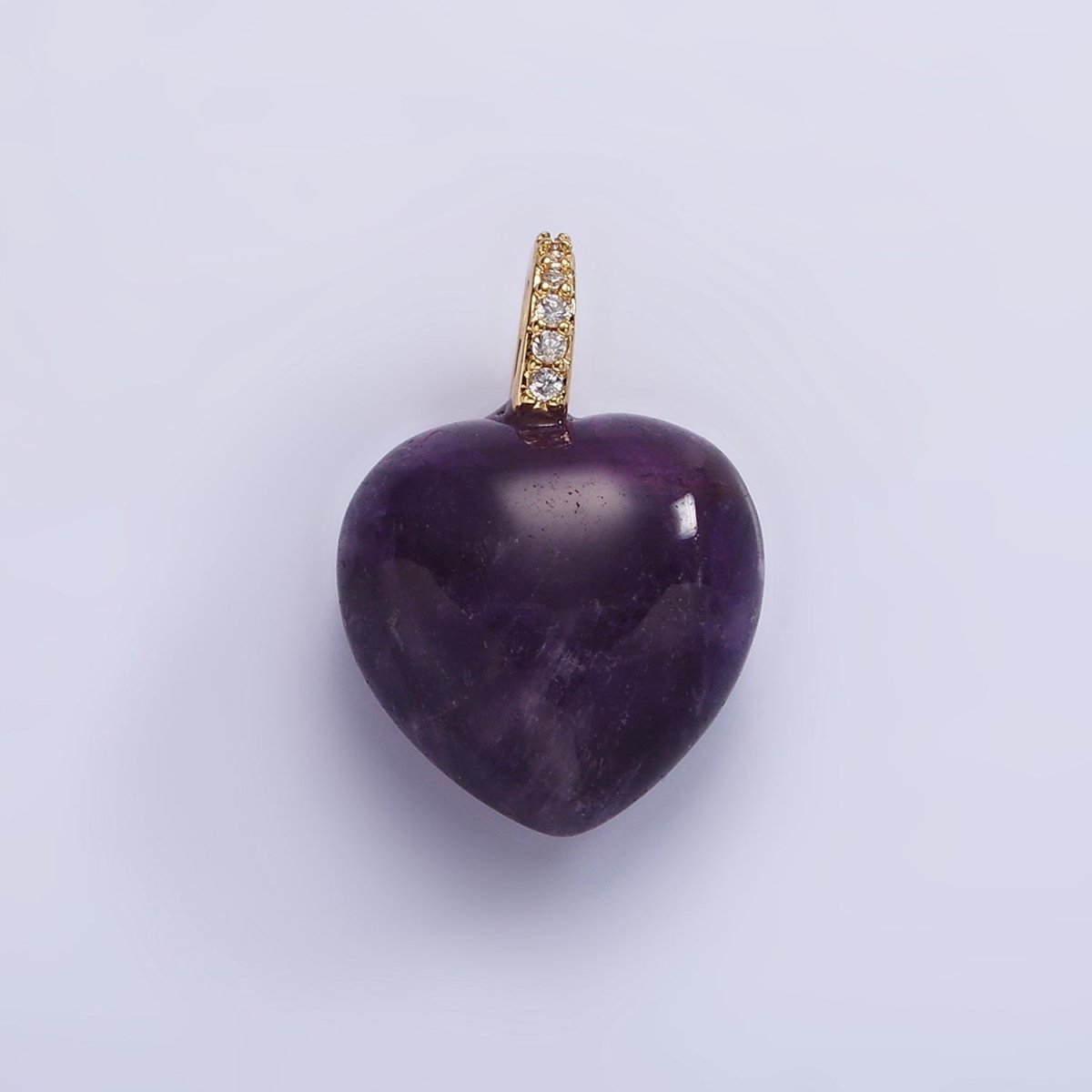 14K Gold Filled Purple Amethyst Heart Micro Paved CZ Bail Pendant | AC798 - DLUXCA