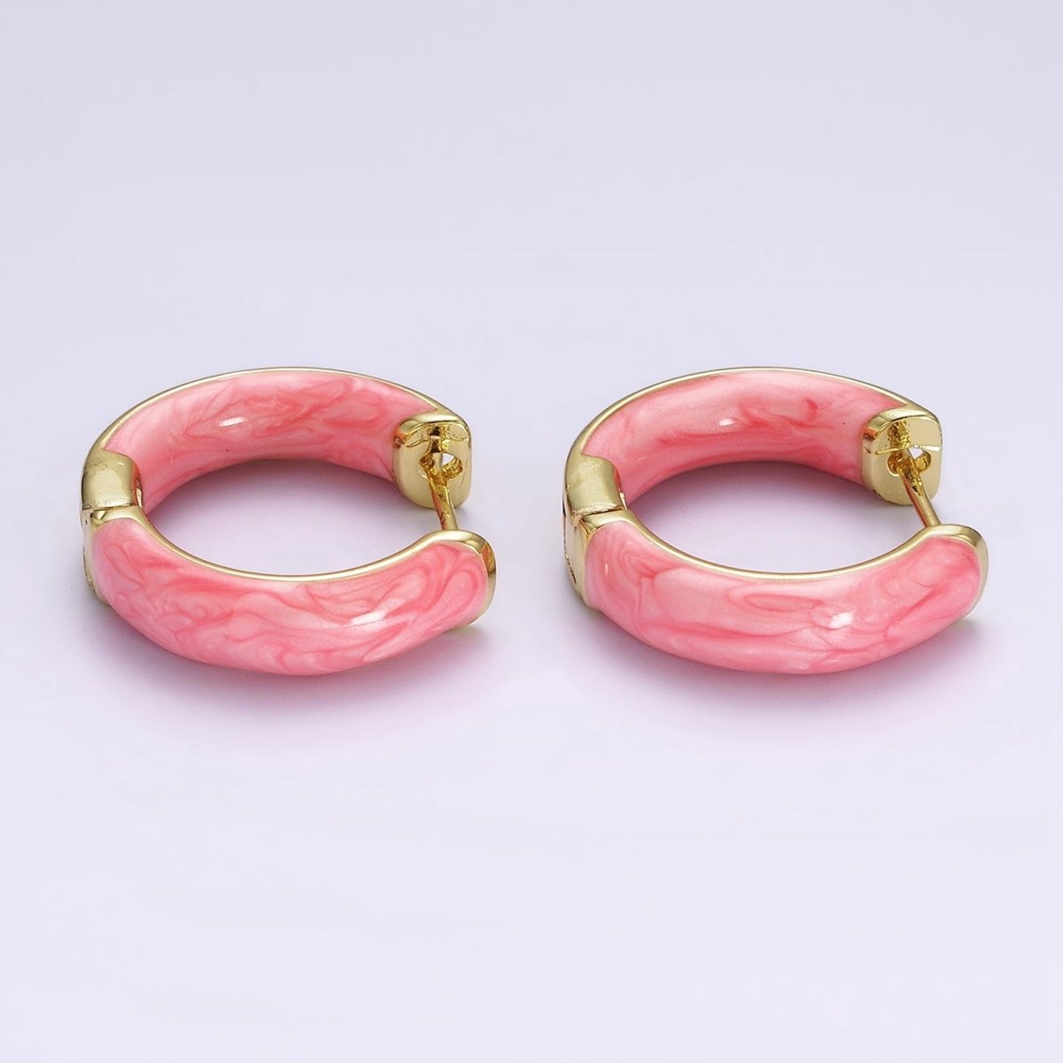 14K Gold Filled Purple, Black, White, Baby Pink, Hot Pink, Teal Sparkly Enamel Front-Facing 25mm Hoop Earrings | AE653 - AE658 - DLUXCA