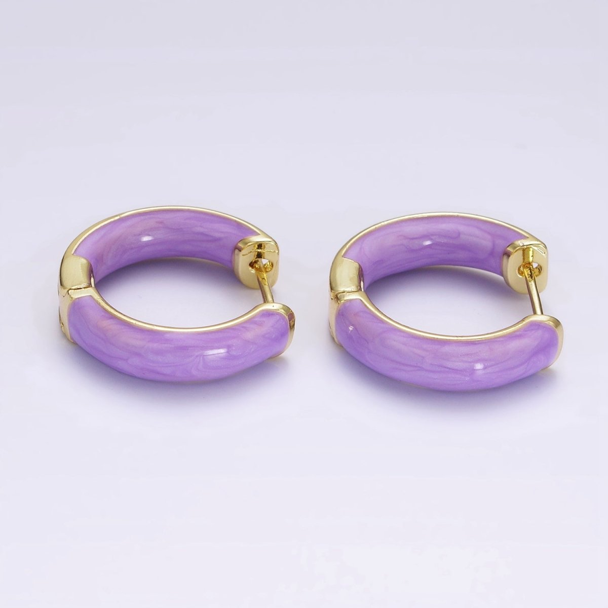 14K Gold Filled Purple, Black, White, Baby Pink, Hot Pink, Teal Sparkly Enamel Front-Facing 25mm Hoop Earrings | AE653 - AE658 - DLUXCA