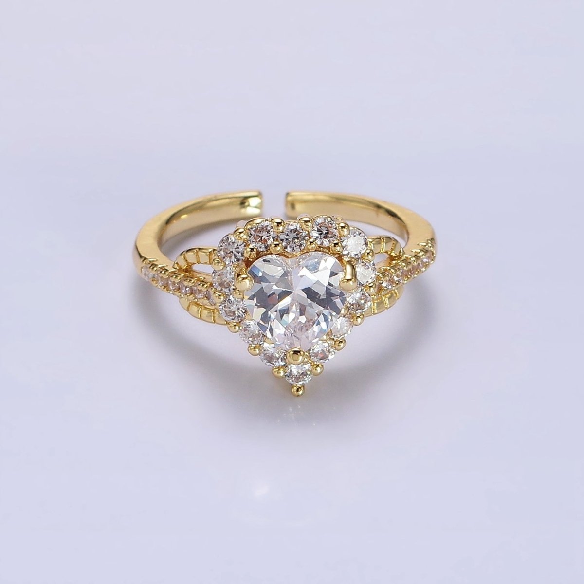 14K Gold Filled Purple, Clear CZ Heart Micro Paved Ring | O-592 O-593 - DLUXCA