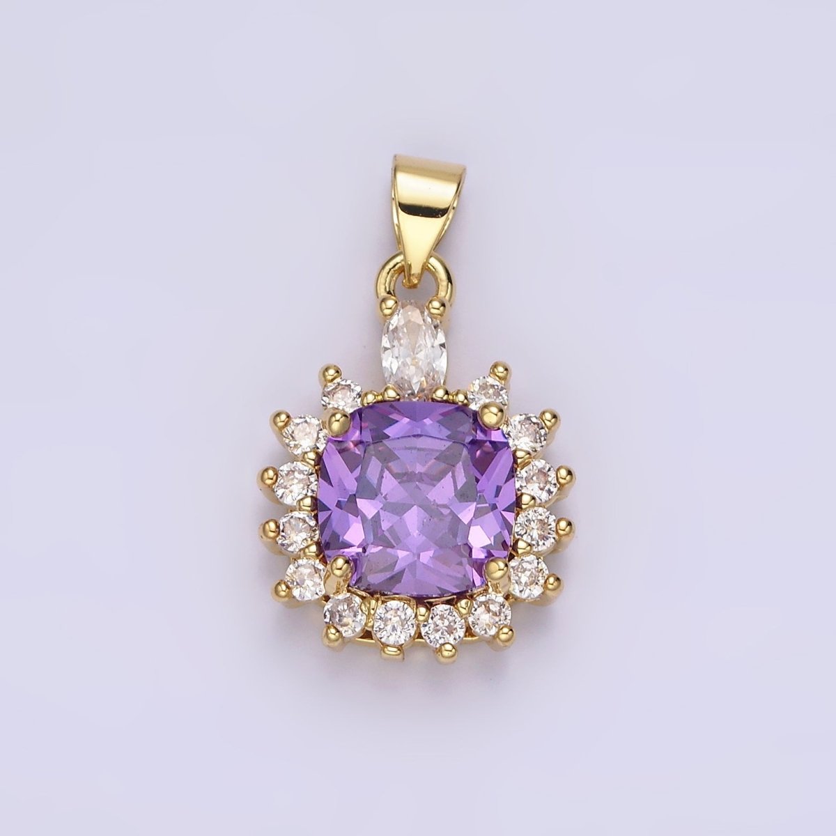 14K Gold Filled Purple, Clear, Pink Square Round CZ Pendant | AA656 - AA658 - DLUXCA