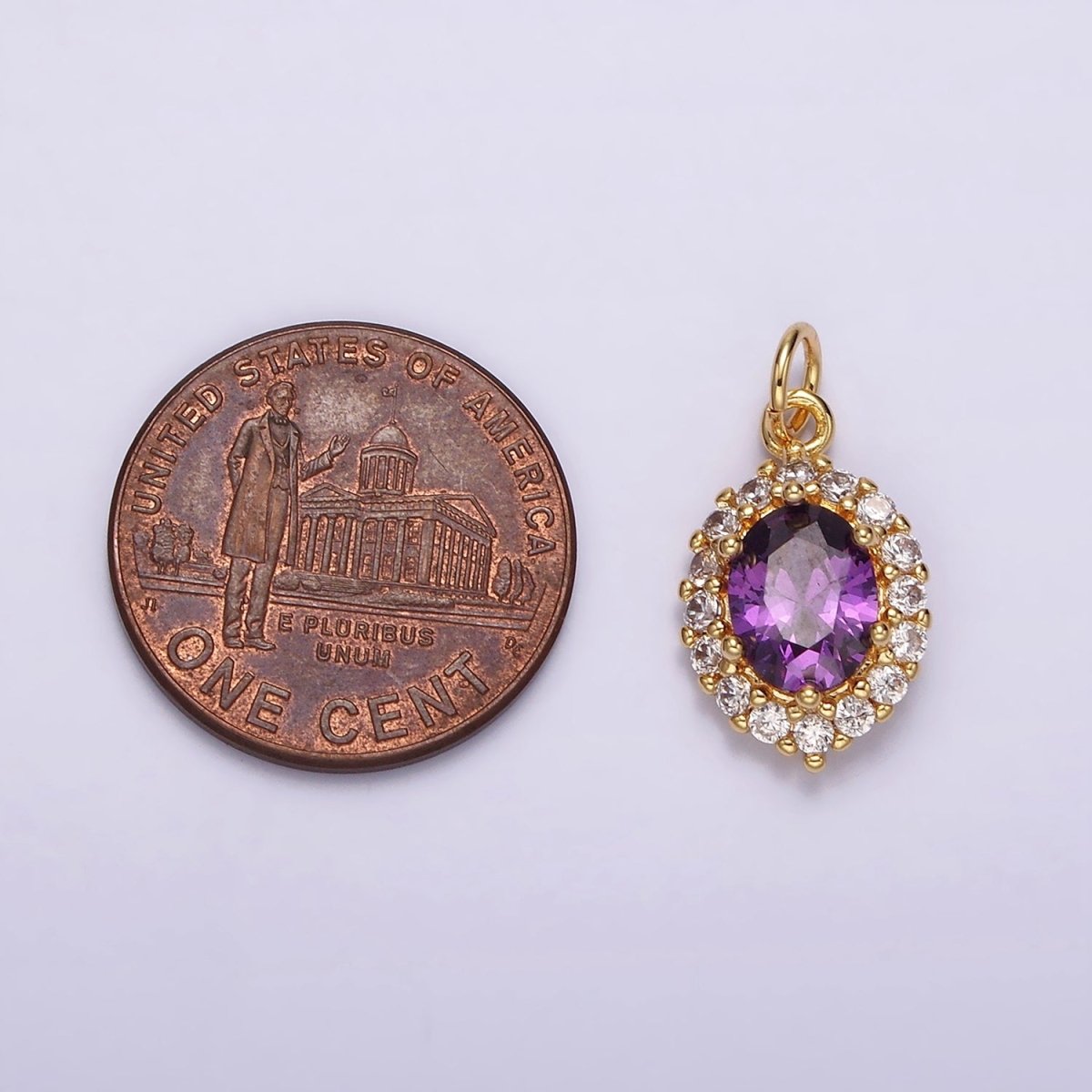 14K Gold Filled Purple CZ Micro Paved Oval Add-On Charm | AG498 - DLUXCA