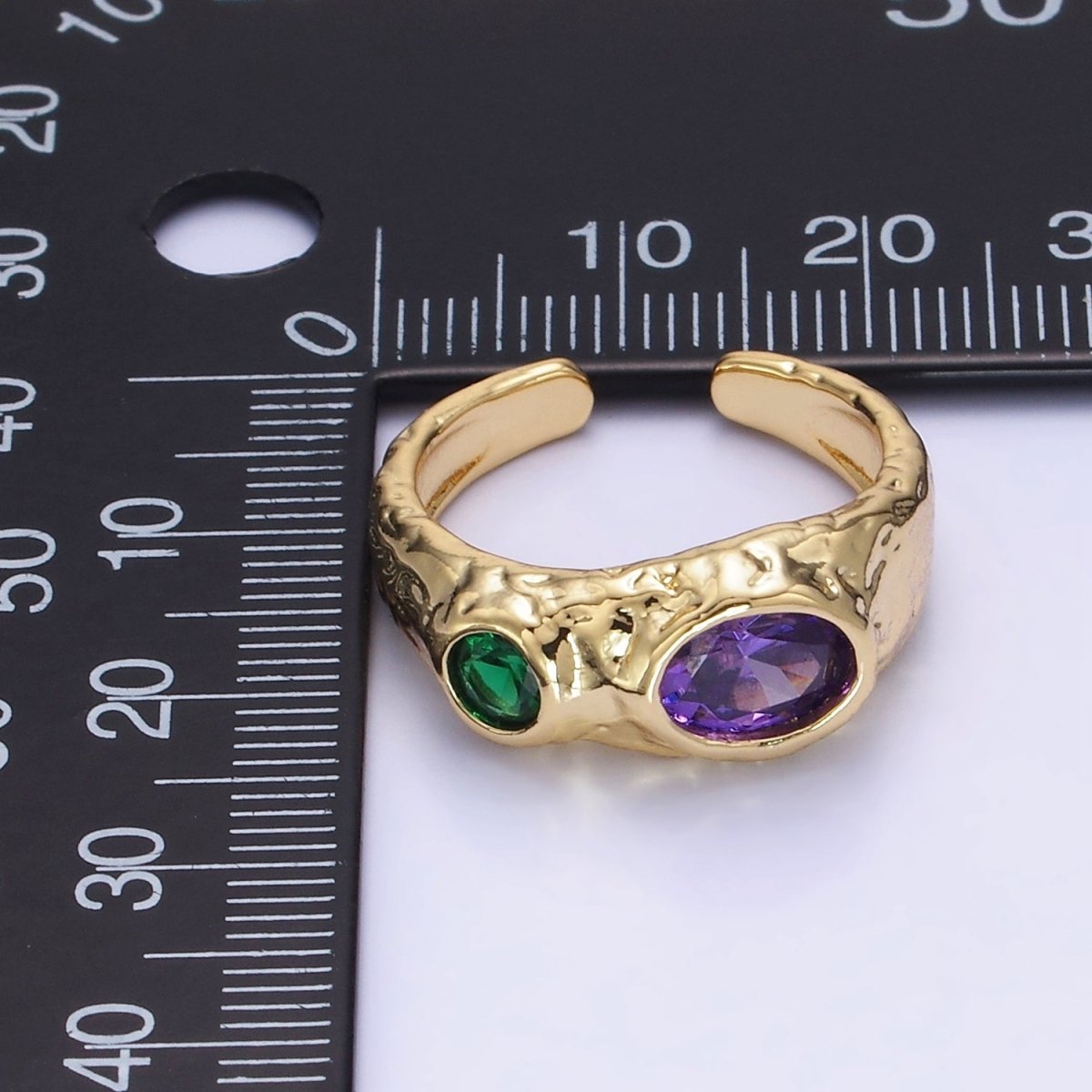 14K Gold Filled Purple Green CZ Hammered Ring in Gold & Silver | O1339 O1340 - DLUXCA