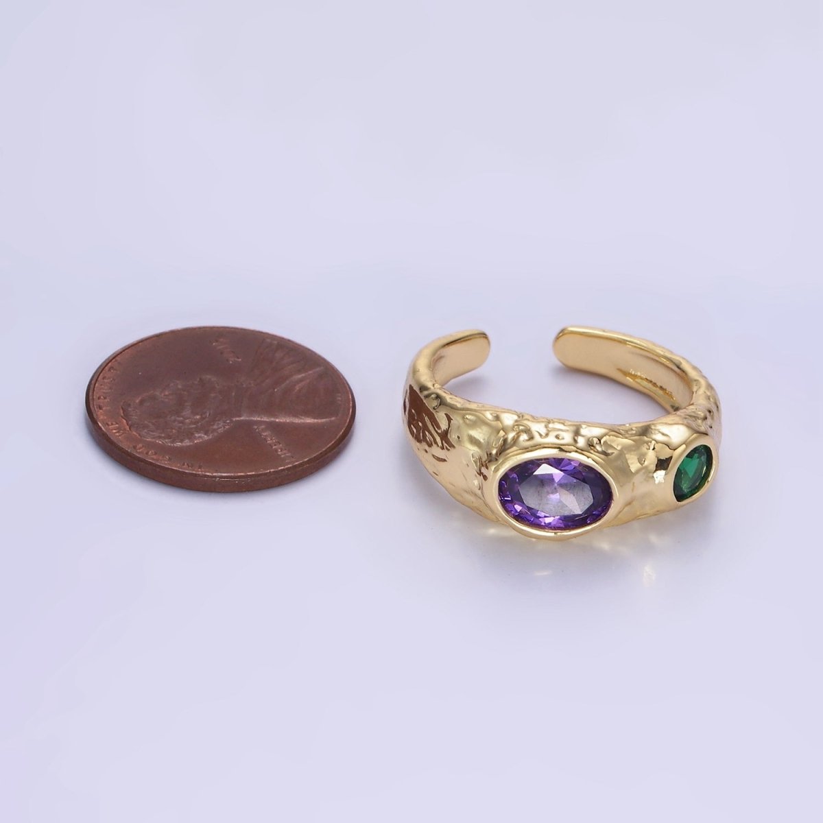 14K Gold Filled Purple Green CZ Hammered Ring in Gold & Silver | O1339 O1340 - DLUXCA