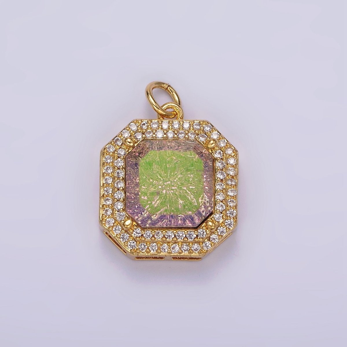 14K Gold Filled Purple Iridescent CZ Micro Paved Hexagonal Charm | AG443 - DLUXCA