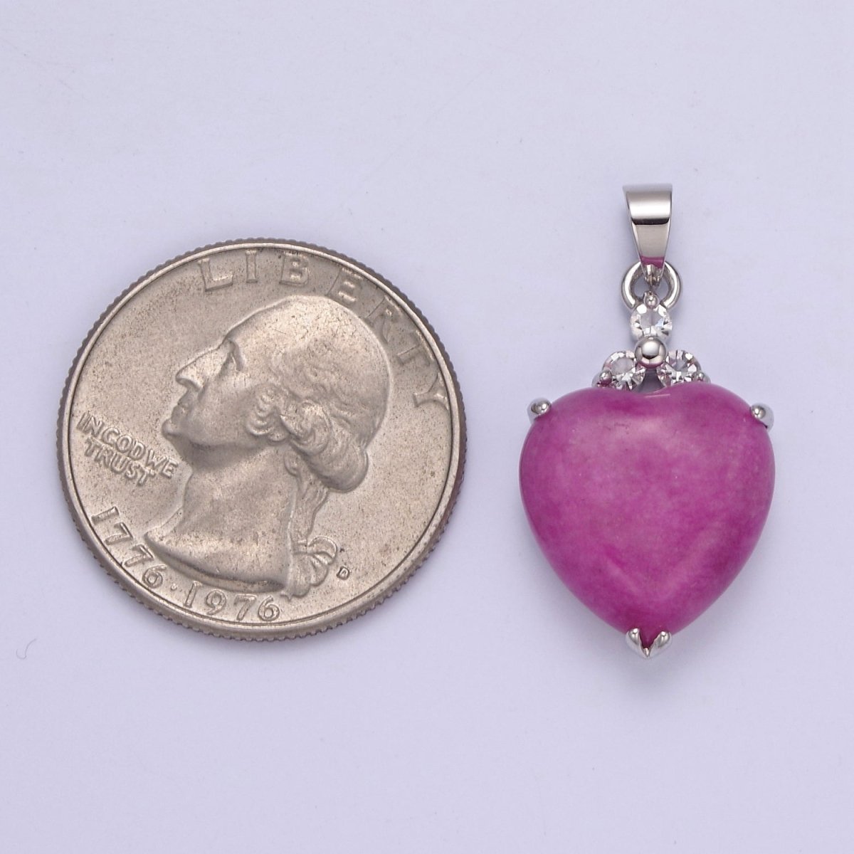 14k Gold Filled Purple Jade Heart Pendant Puffy Heart Charm W-638 W-639 - DLUXCA