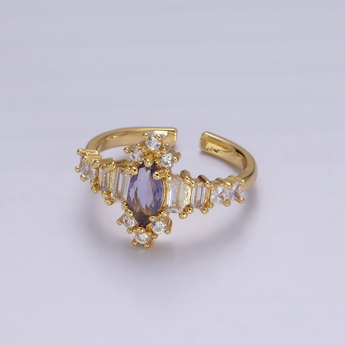 14K Gold Filled Purple Marquise CZ Baguette Clear Ring | O1258 - DLUXCA