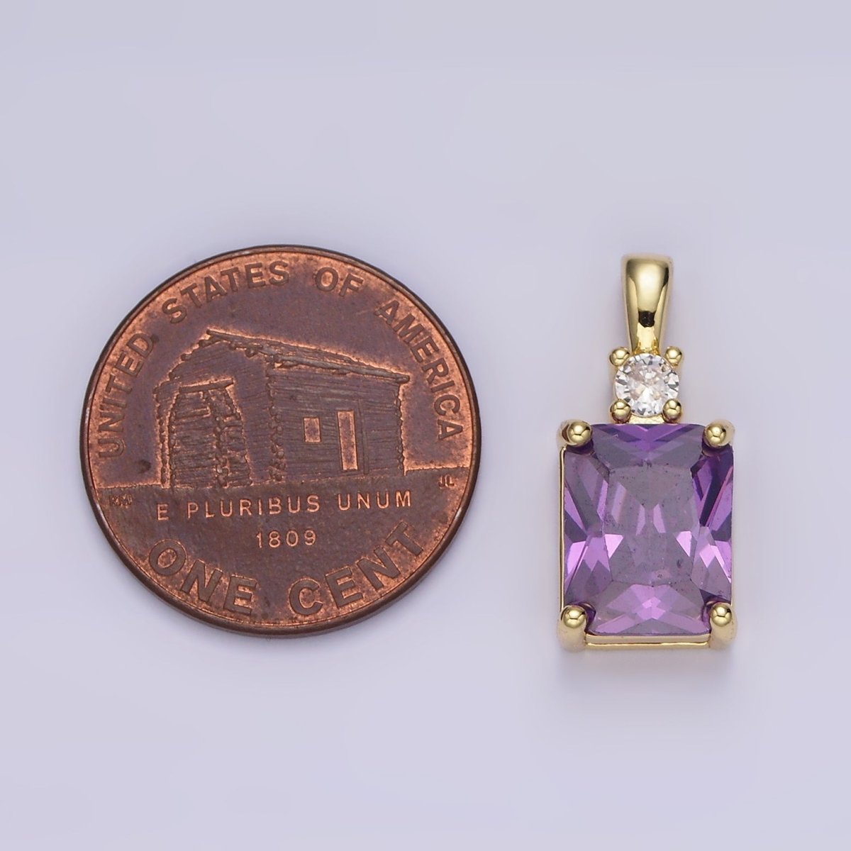 14K Gold Filled Purple, Pink, Clear Baguette Square CZ Pendant | AA659 - AA661 - DLUXCA