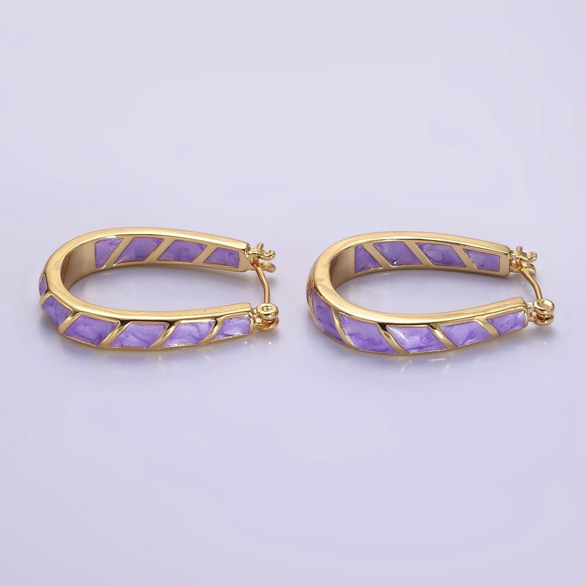 14K Gold Filled Purple, Teal, Pink, White Enamel Front-Facing U-Shaped Latch Hoop Earrings | AE951 - AE954 - DLUXCA