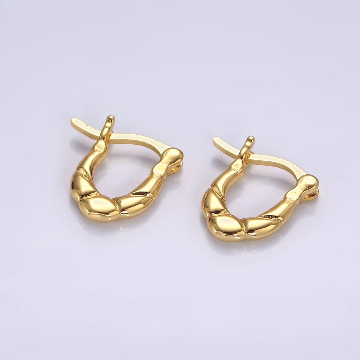 14K Gold Filled Quilted Puffed U-Shaped French Lock Latch Hoop Earrings | AE980 - DLUXCA