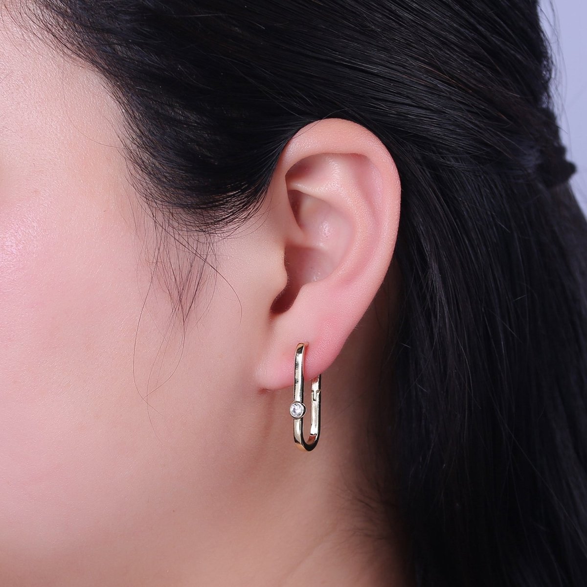 14k Gold Filled Rectangular Hoop Earring Classic Gold Oblong Hoop Earring Minimalist Rectangle Earring V-145 - DLUXCA