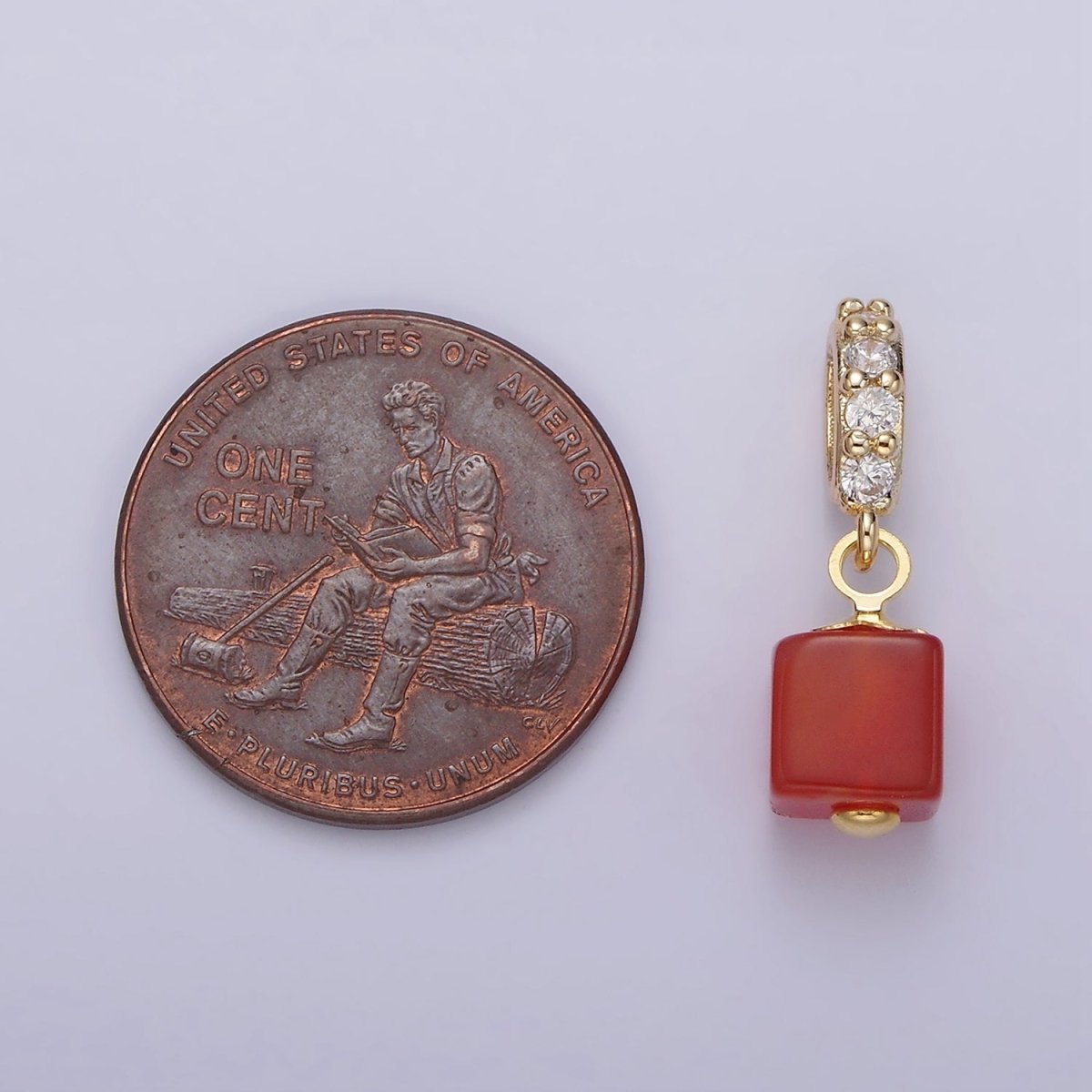 14K Gold Filled Red Carnelian, Black Onyx Cube Clear Micro Paved CZ Bail Pendant | N1296 N1297 - DLUXCA