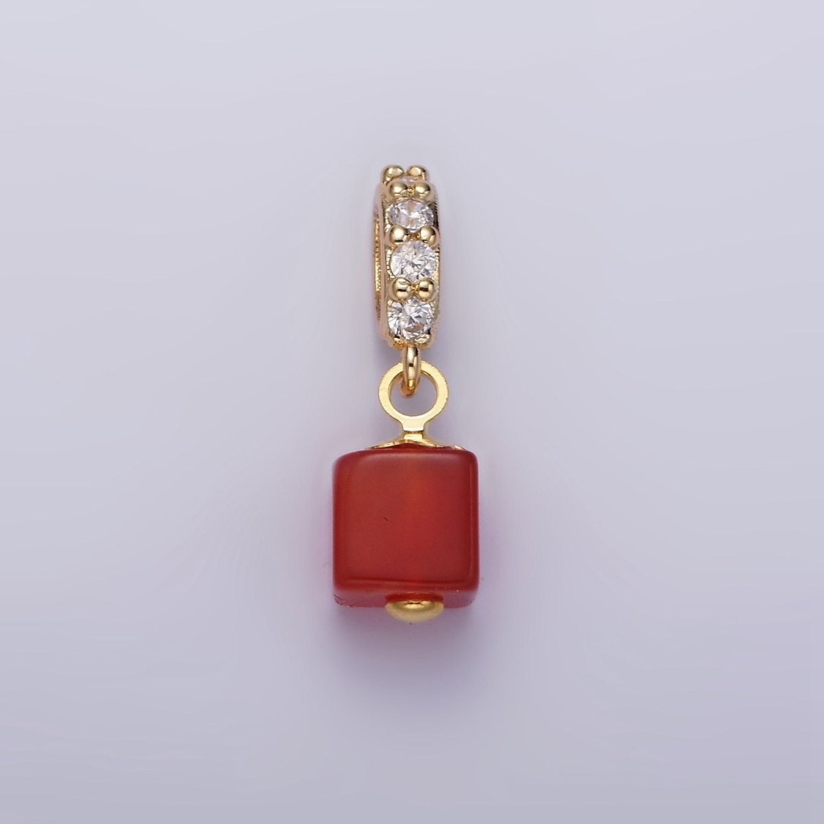 14K Gold Filled Red Carnelian, Black Onyx Cube Clear Micro Paved CZ Bail Pendant | N1296 N1297 - DLUXCA