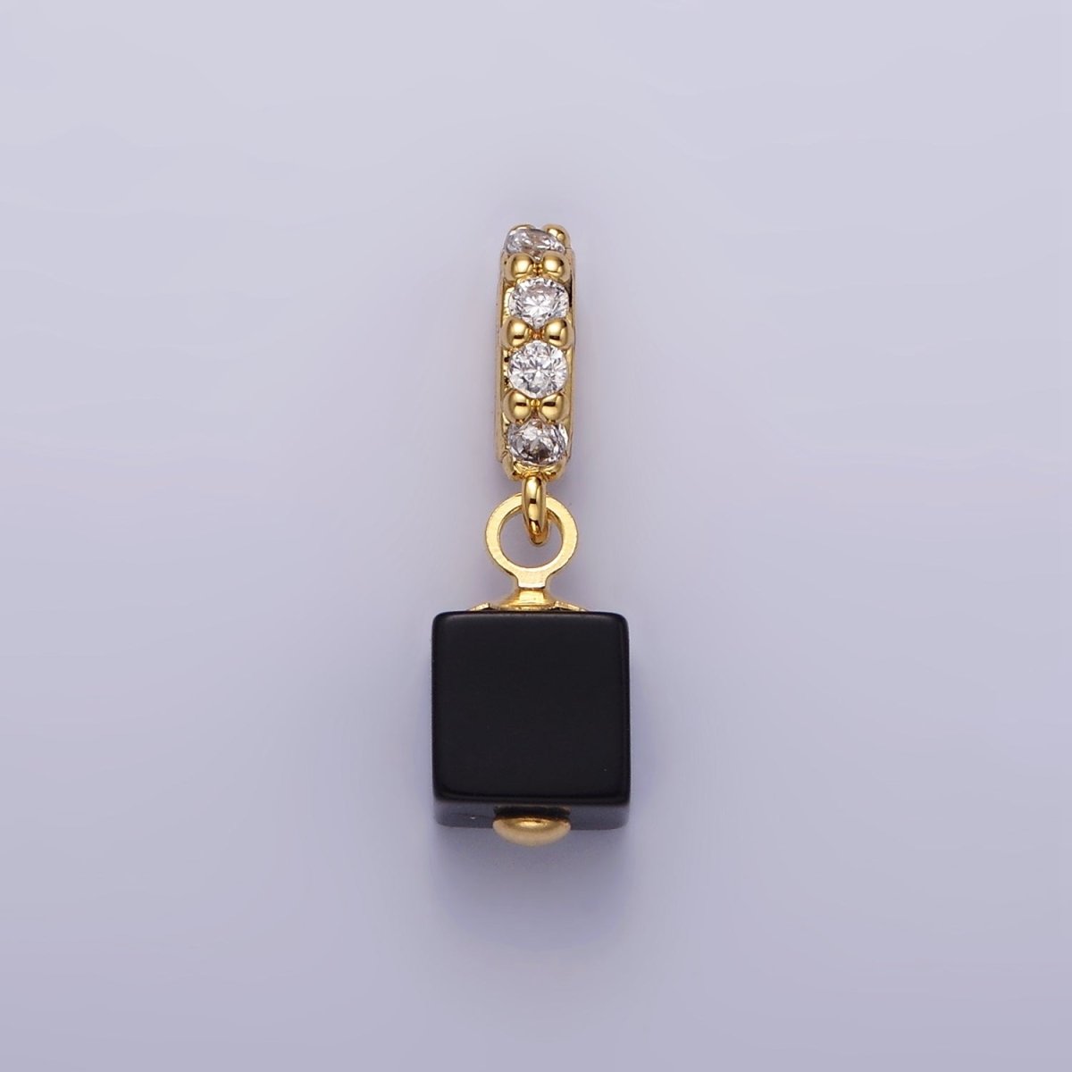 14K Gold Filled Red Carnelian, Black Onyx Cube Clear Micro Paved CZ Bail Pendant | N1296 N1297 - DLUXCA