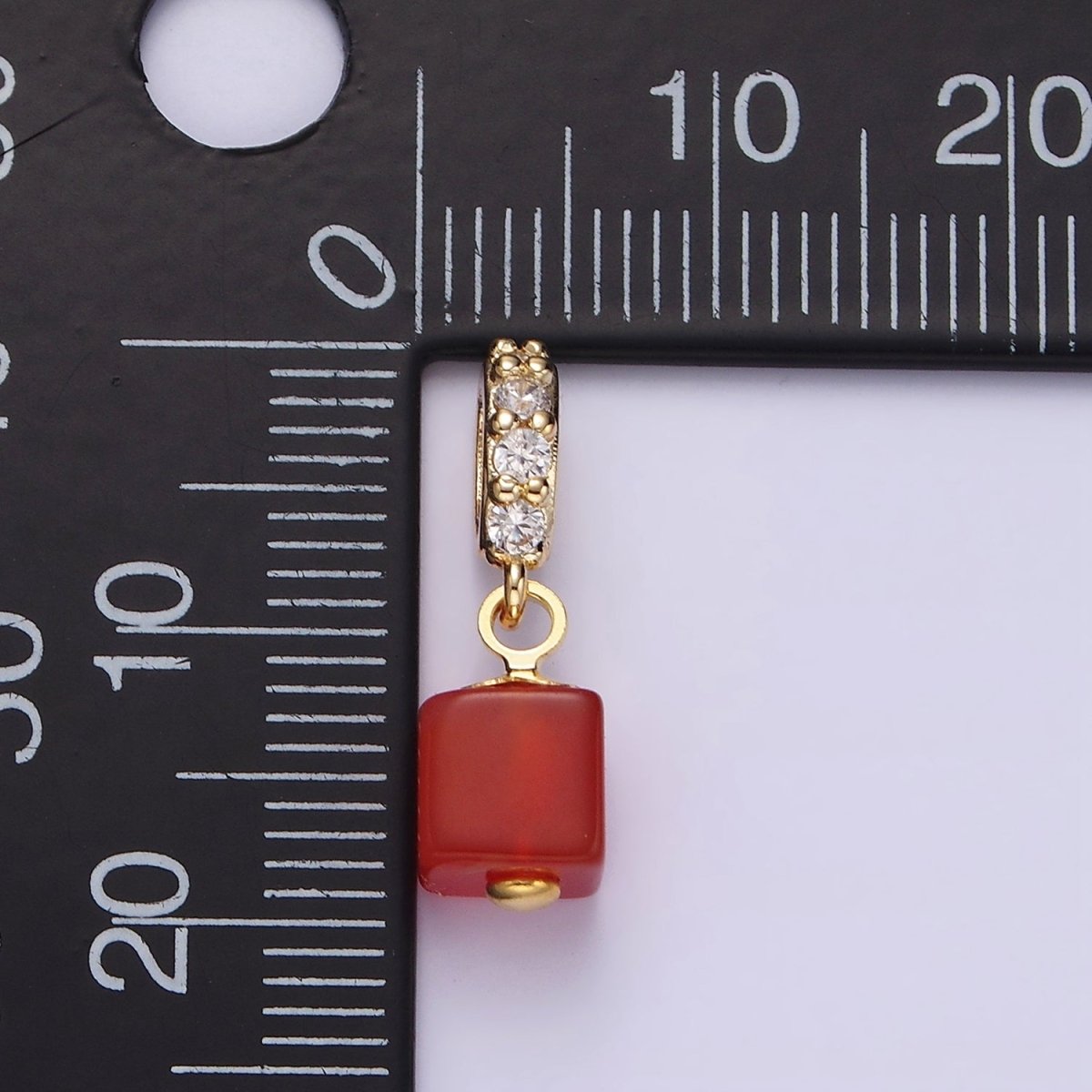 14K Gold Filled Red Carnelian, Black Onyx Cube Clear Micro Paved CZ Bail Pendant | N1296 N1297 - DLUXCA